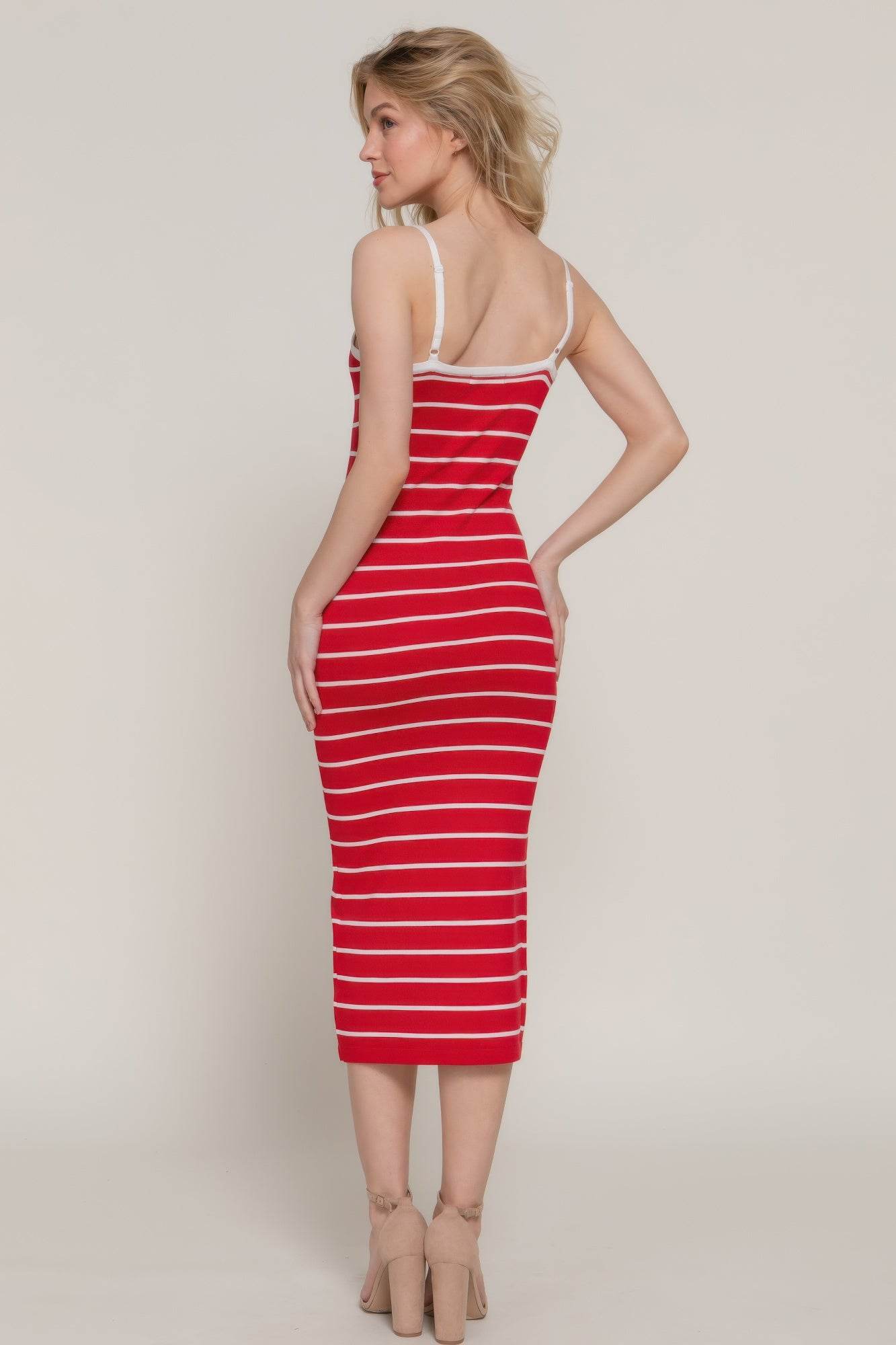 Straight Neck Stripe Spring Sweater Dress - DaTrendStore.Com