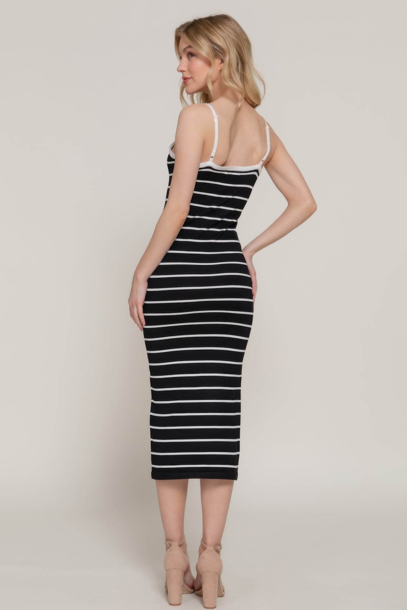 Straight Neck Stripe Spring Sweater Dress - DaTrendStore.Com