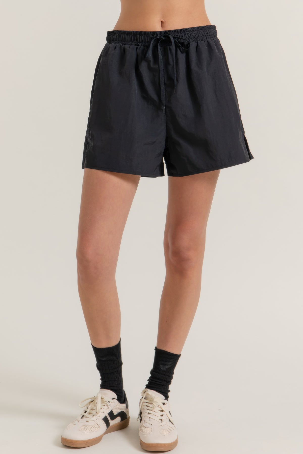 Anorak Side-Slit Nylon Workout Shorts