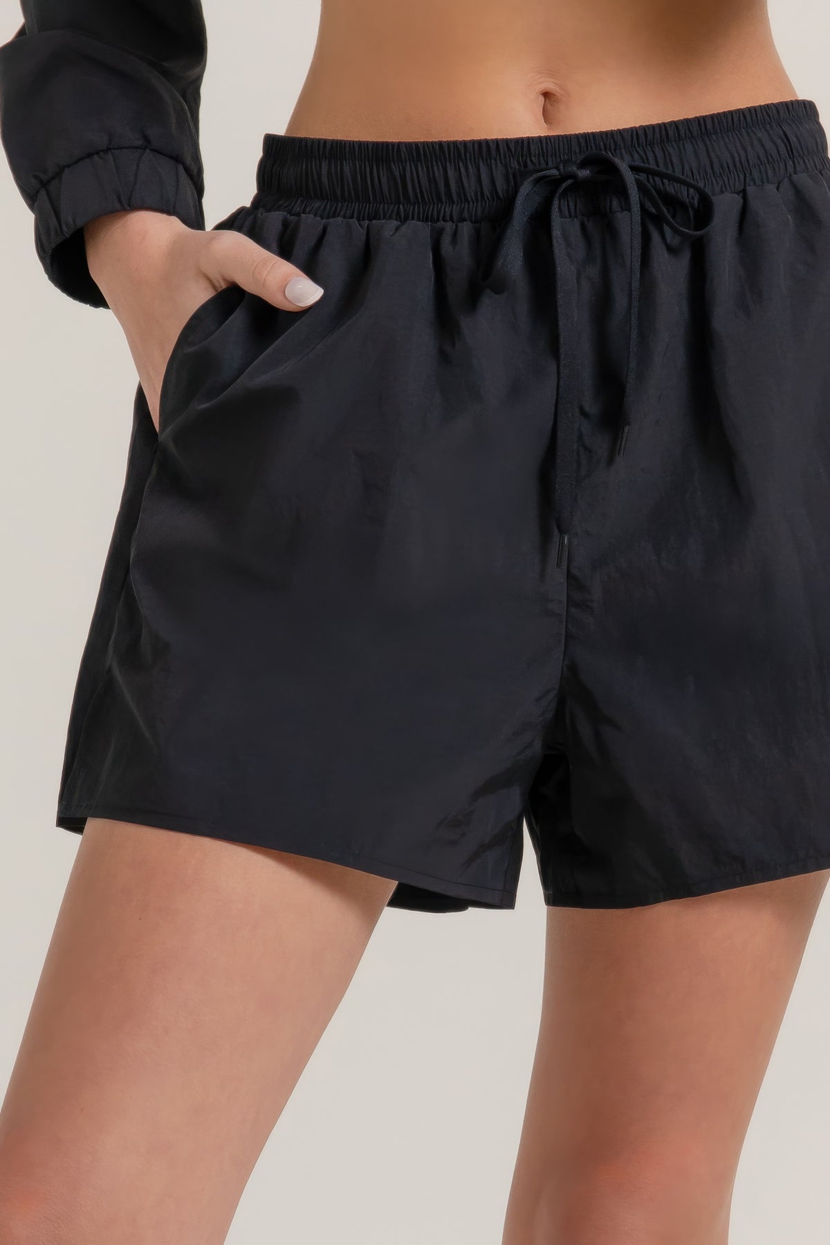 Anorak Side-Slit Nylon Workout Shorts