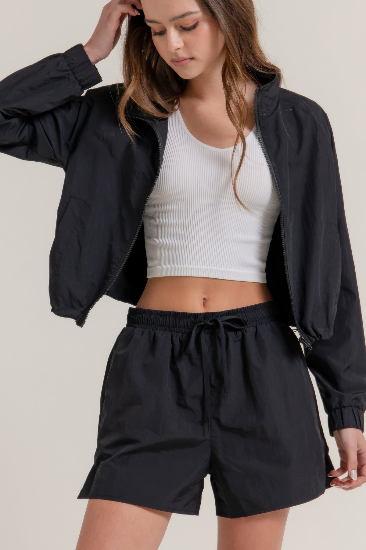 Anorak Side-Slit Nylon Workout Shorts