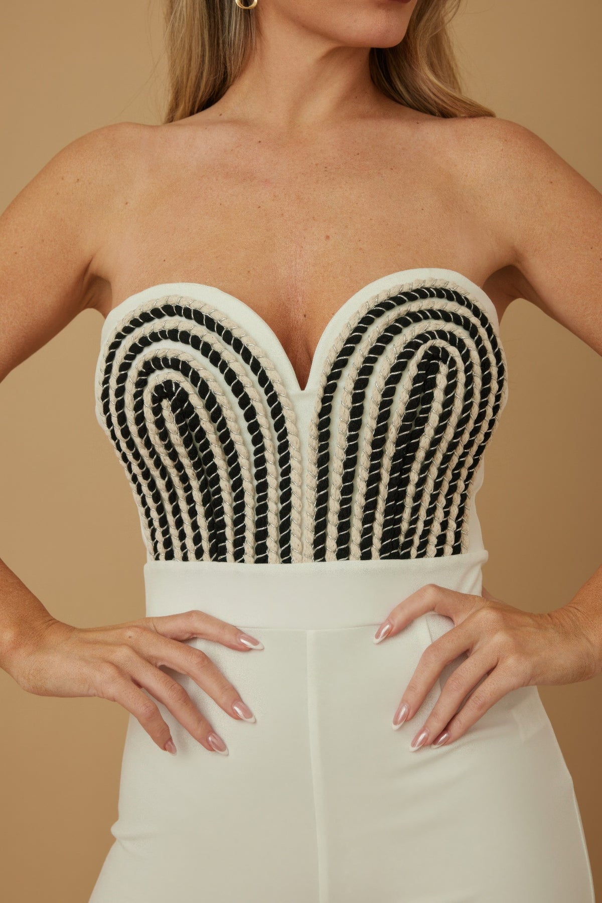 Threaded Twisted Rope Knot Tie Jumpsuit - White