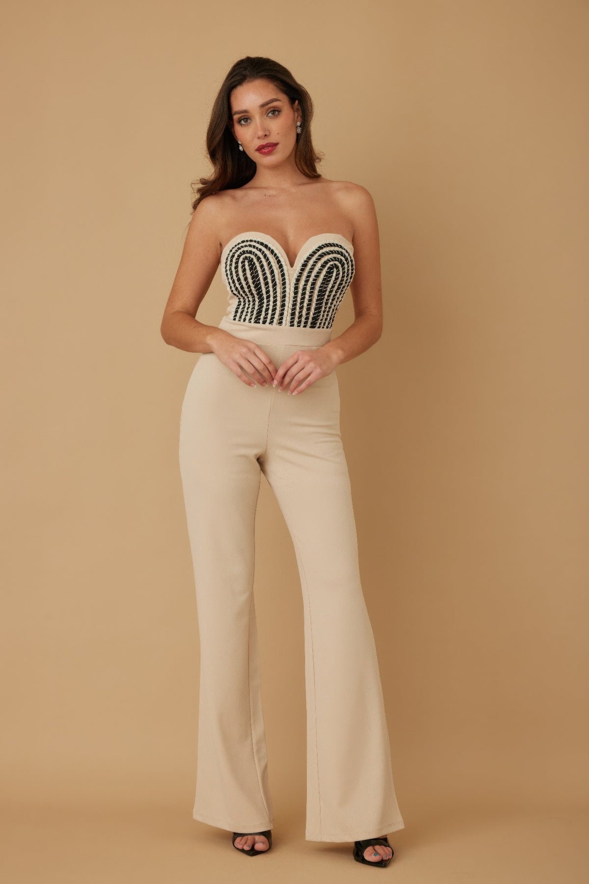 Threaded Twisted Rope Knot Tie Jumpsuit - Beige