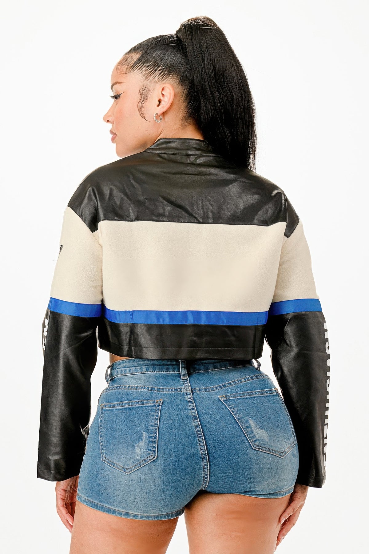 Colorblock Crop Jacket - Blue