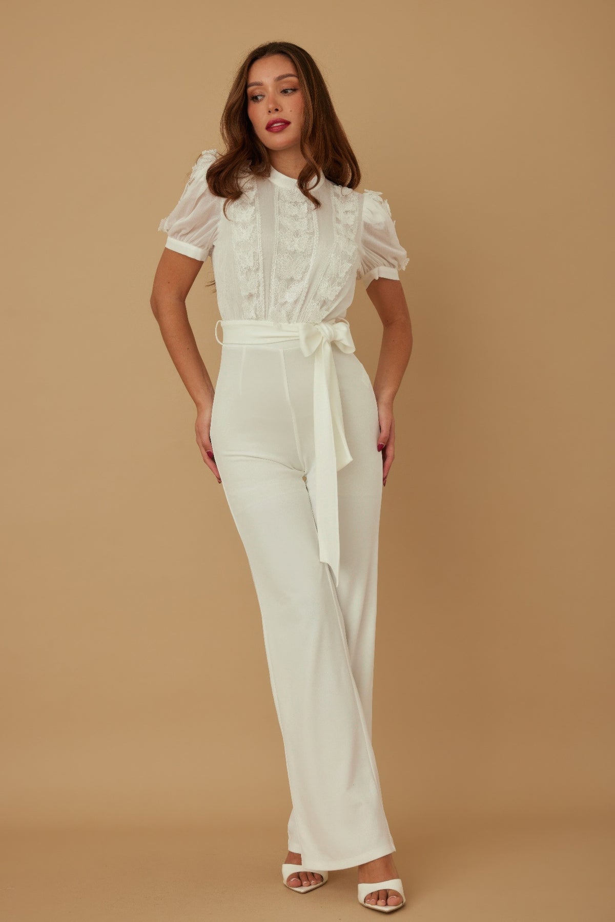 Multi Butterfly Sheer Pattern Jumpsuit - White