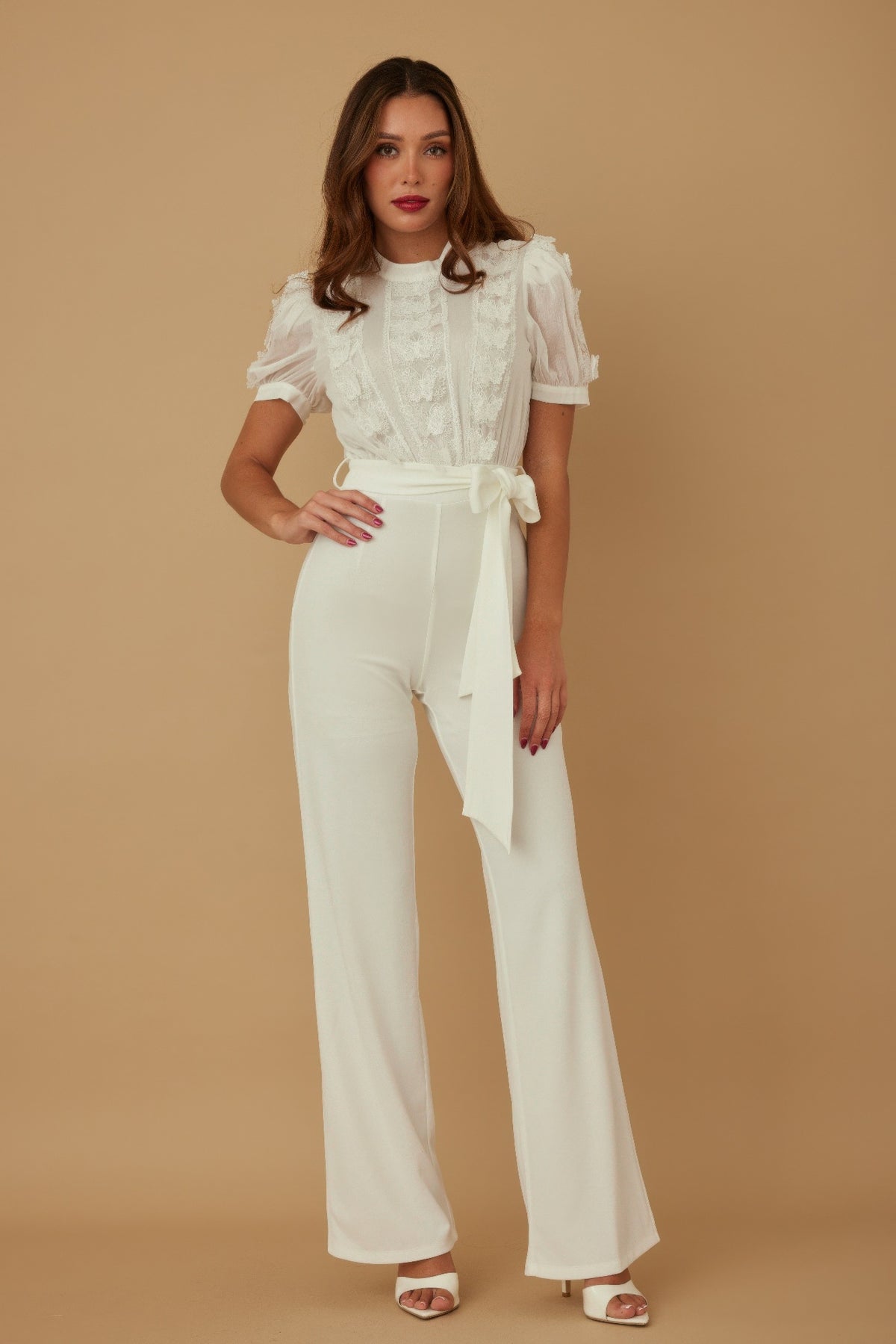 Multi Butterfly Sheer Pattern Jumpsuit - White