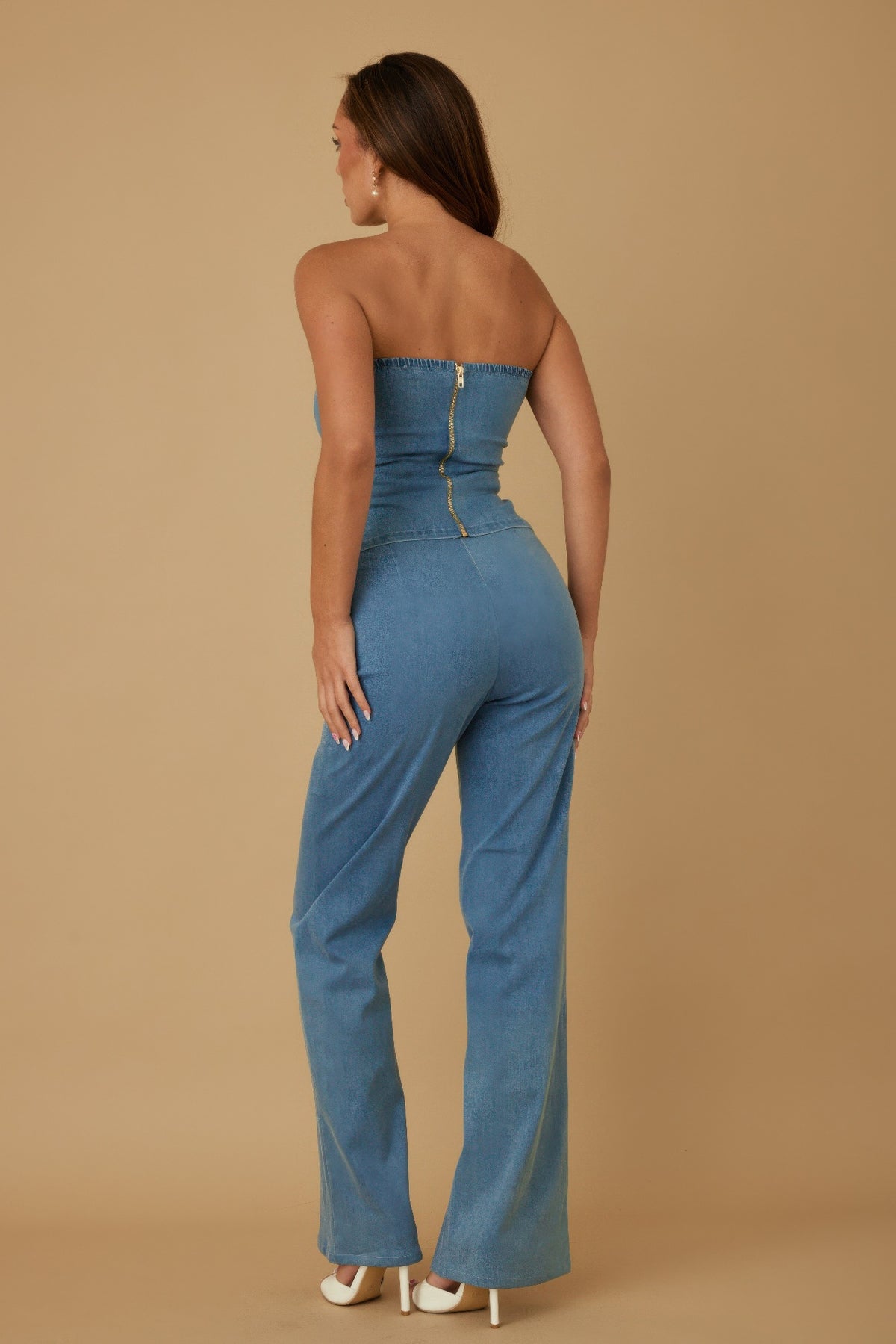 Casual Striped Suit Sets - Denim