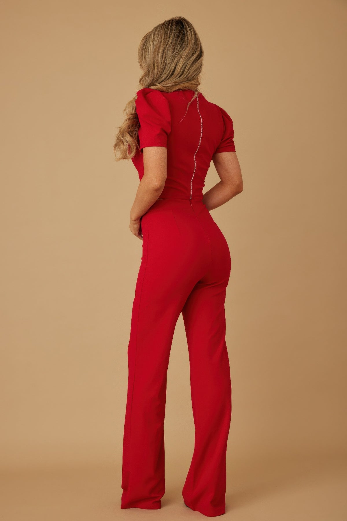 Puff Cap Sleeve Jewel Detail Sets - Red