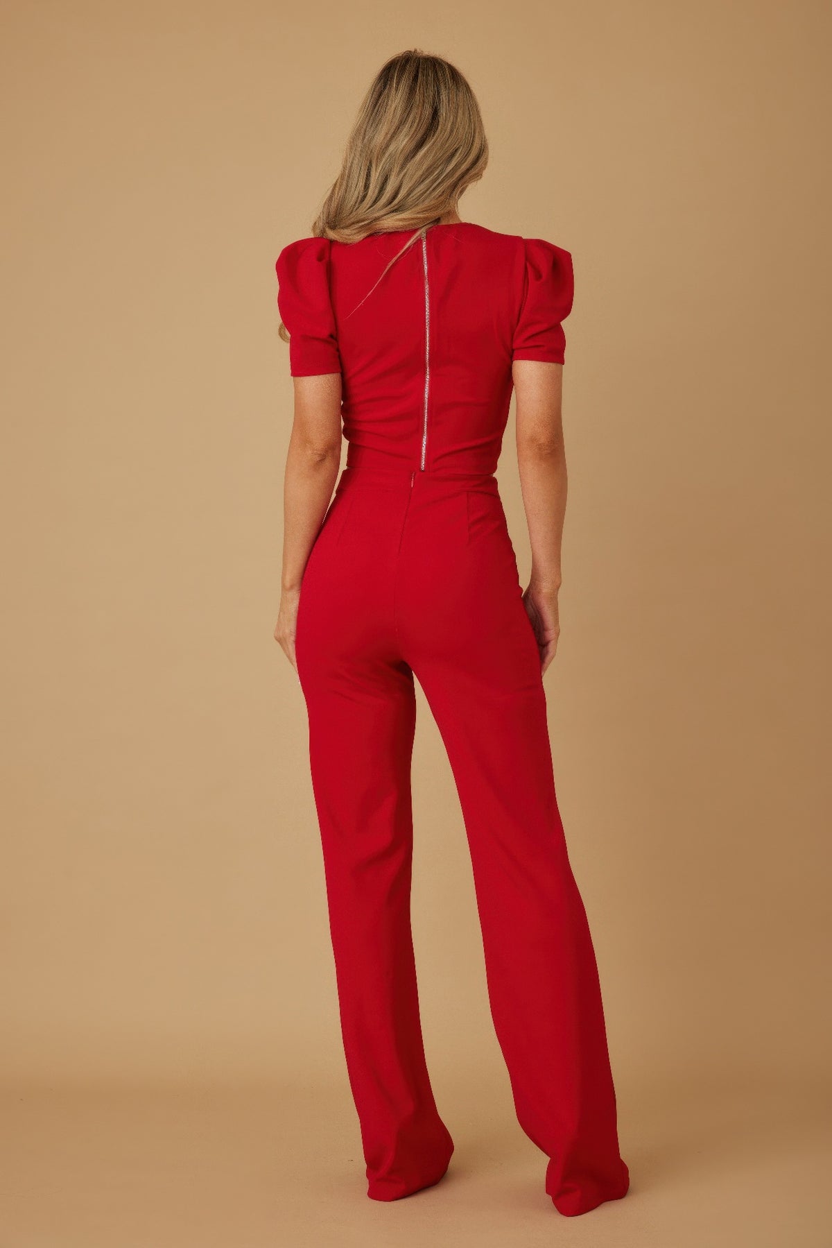 Puff Cap Sleeve Jewel Detail Sets - Red