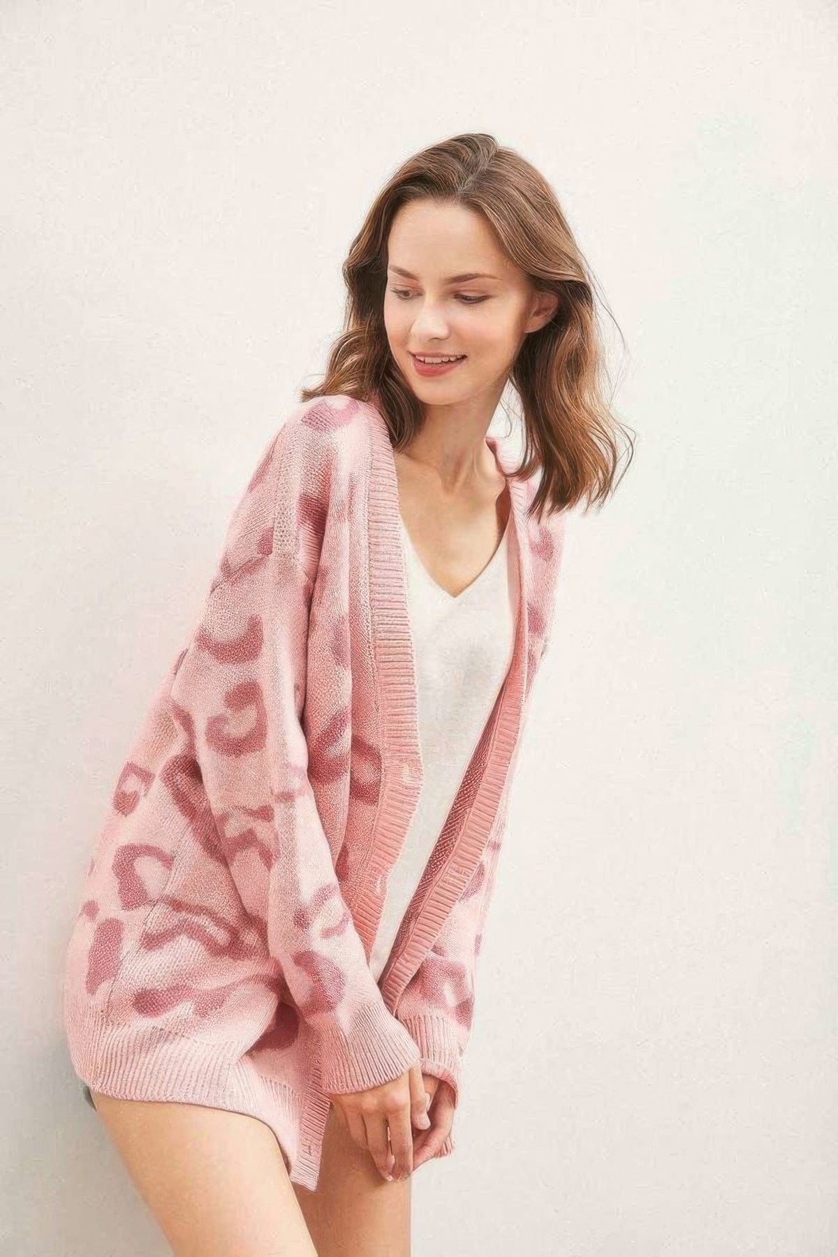 Leopard Button Down Cardigan - Pink