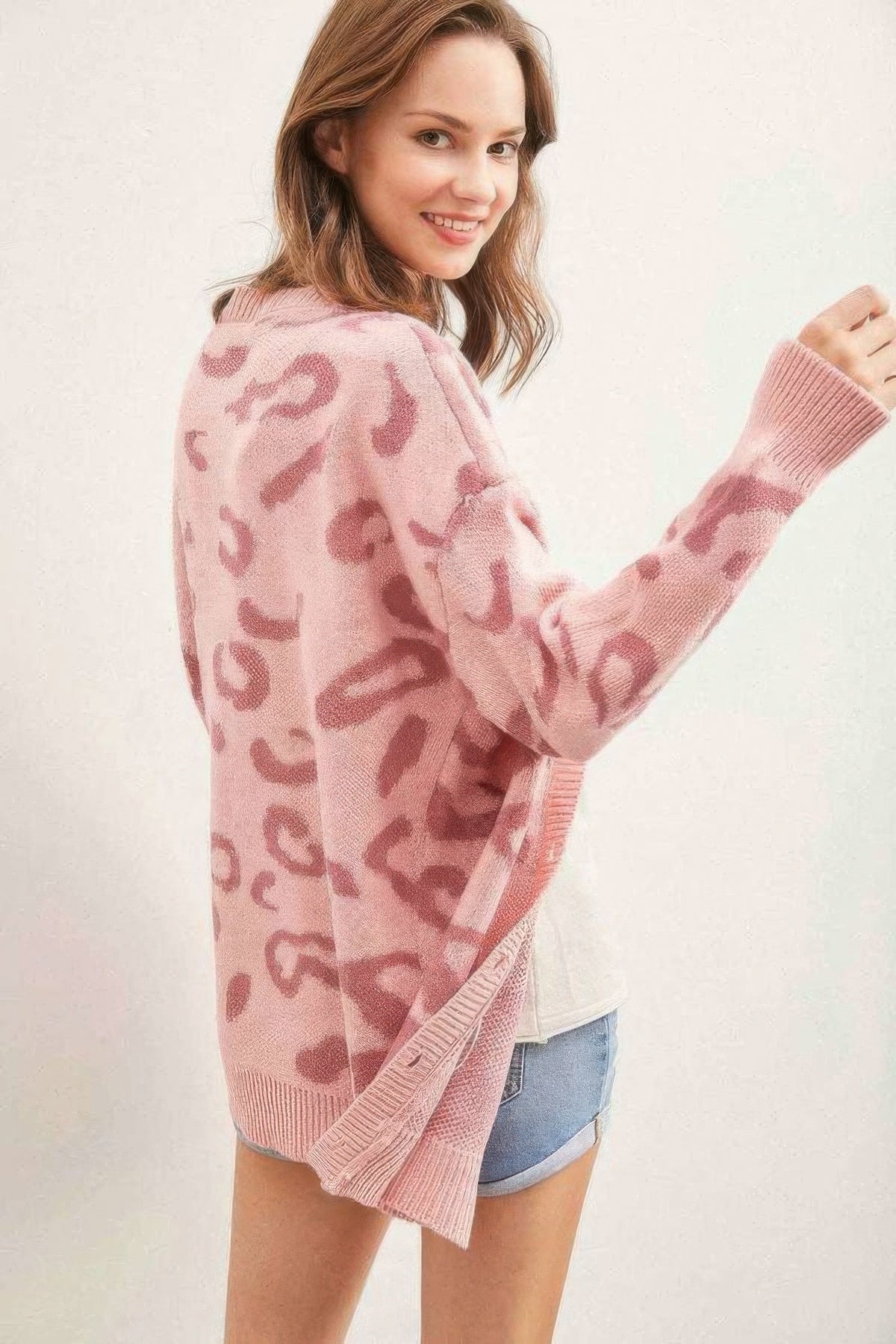 Leopard Button Down Cardigan - Pink
