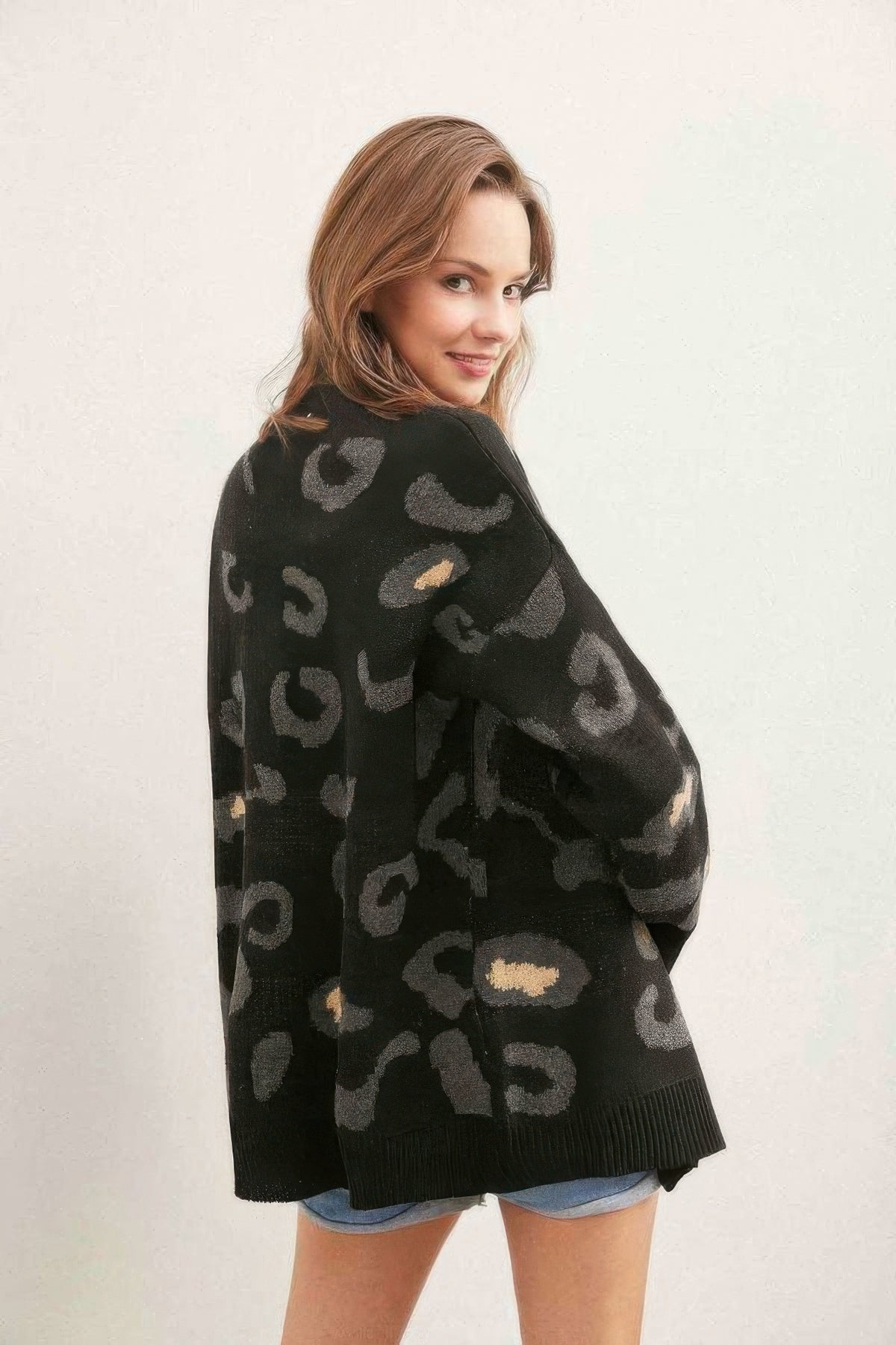 Leopard Button Down Cardigan - Black