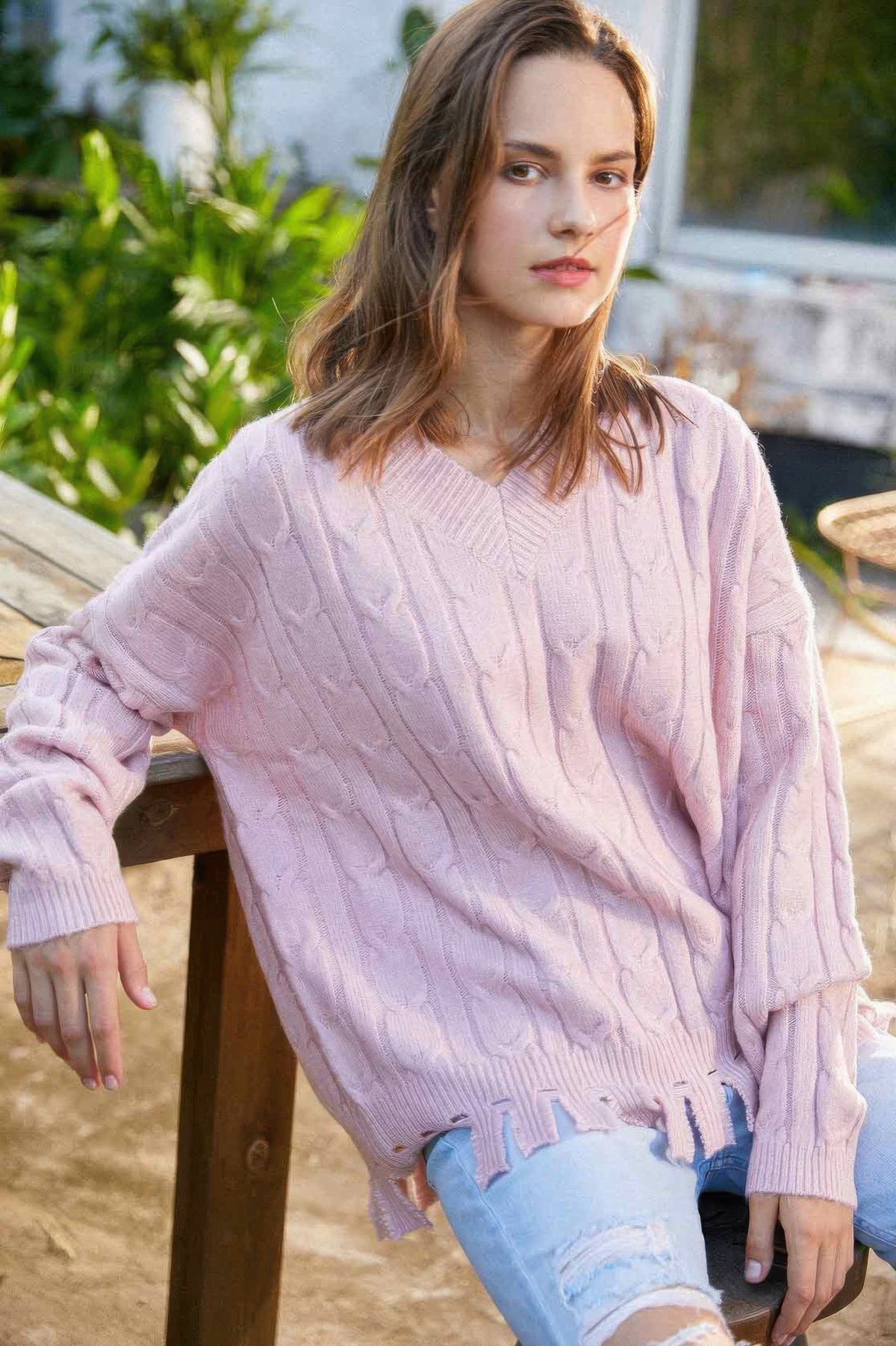 Solid Knit Sweater - Pink