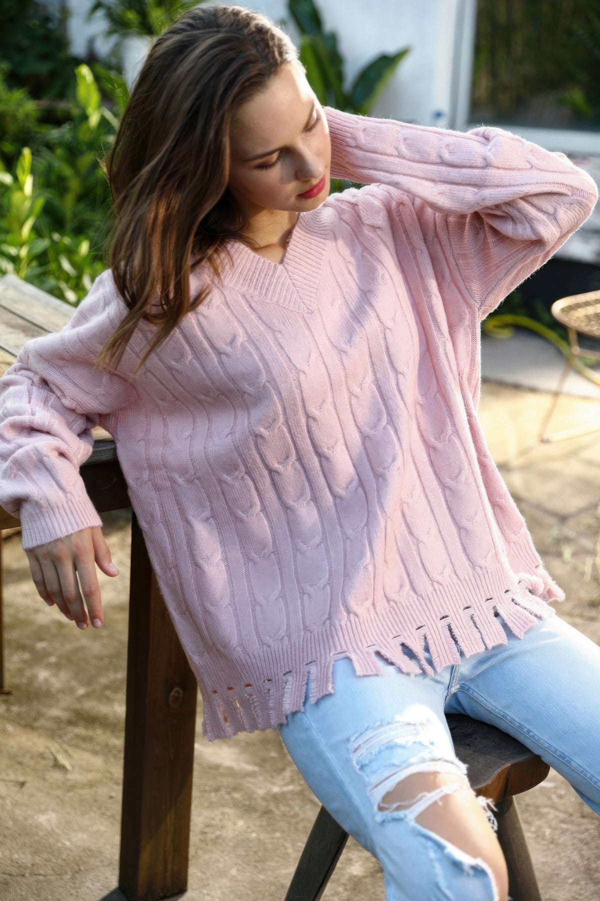 Solid Knit Sweater - Pink