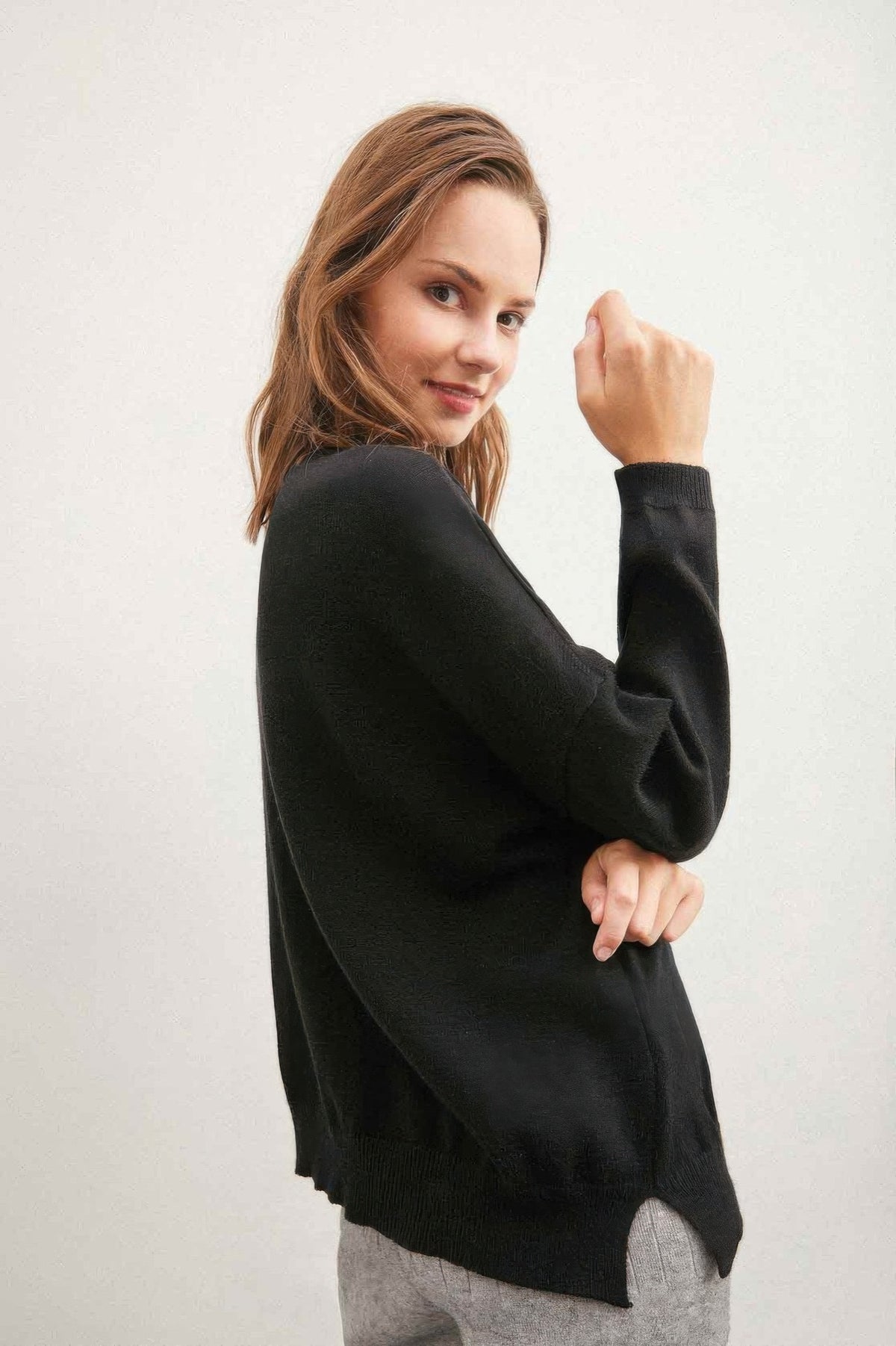 Solid Sweater With Colorful Buttons - Black