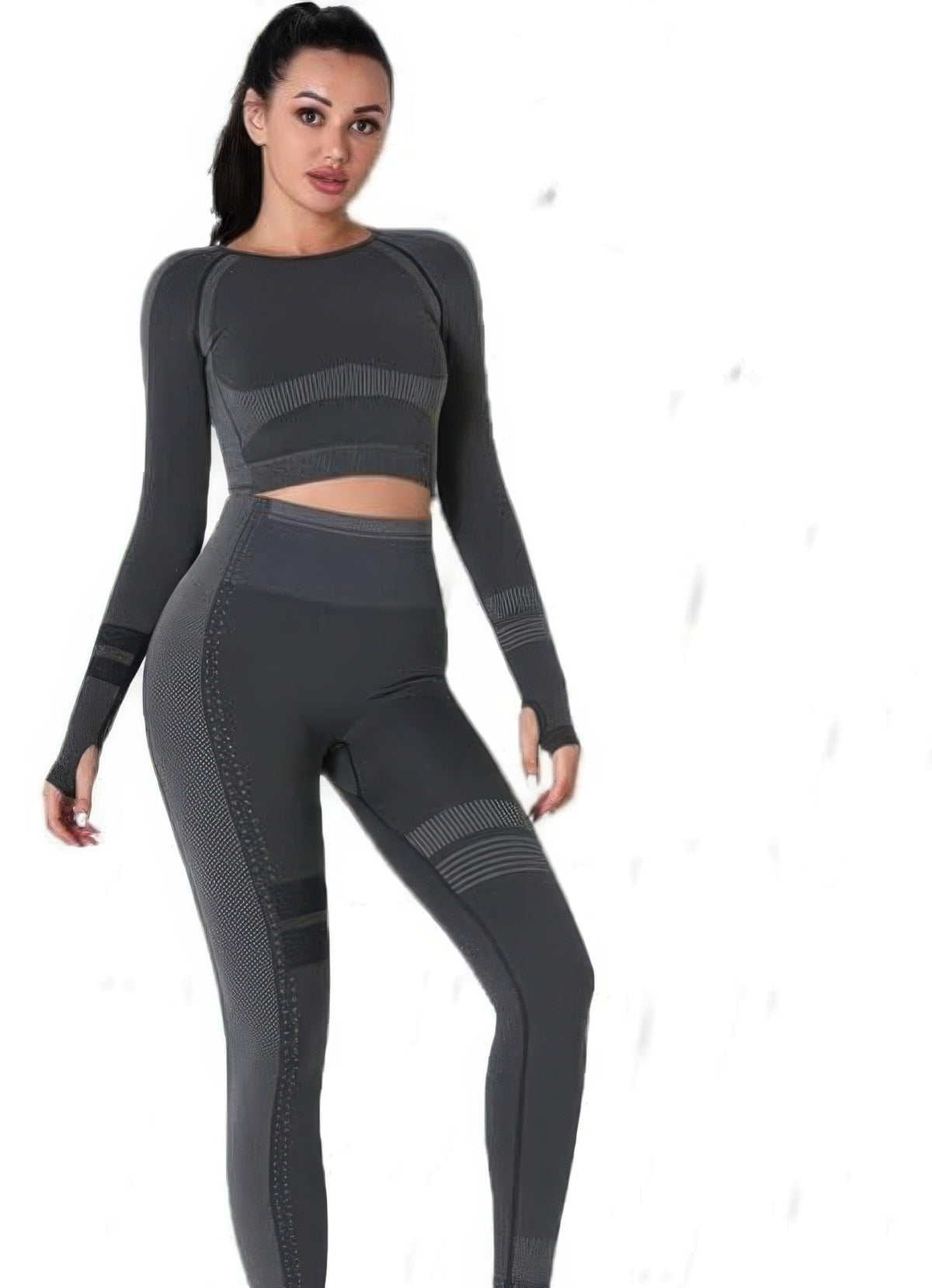 Seamless Long Sleeve Solid Yoga Set - Black