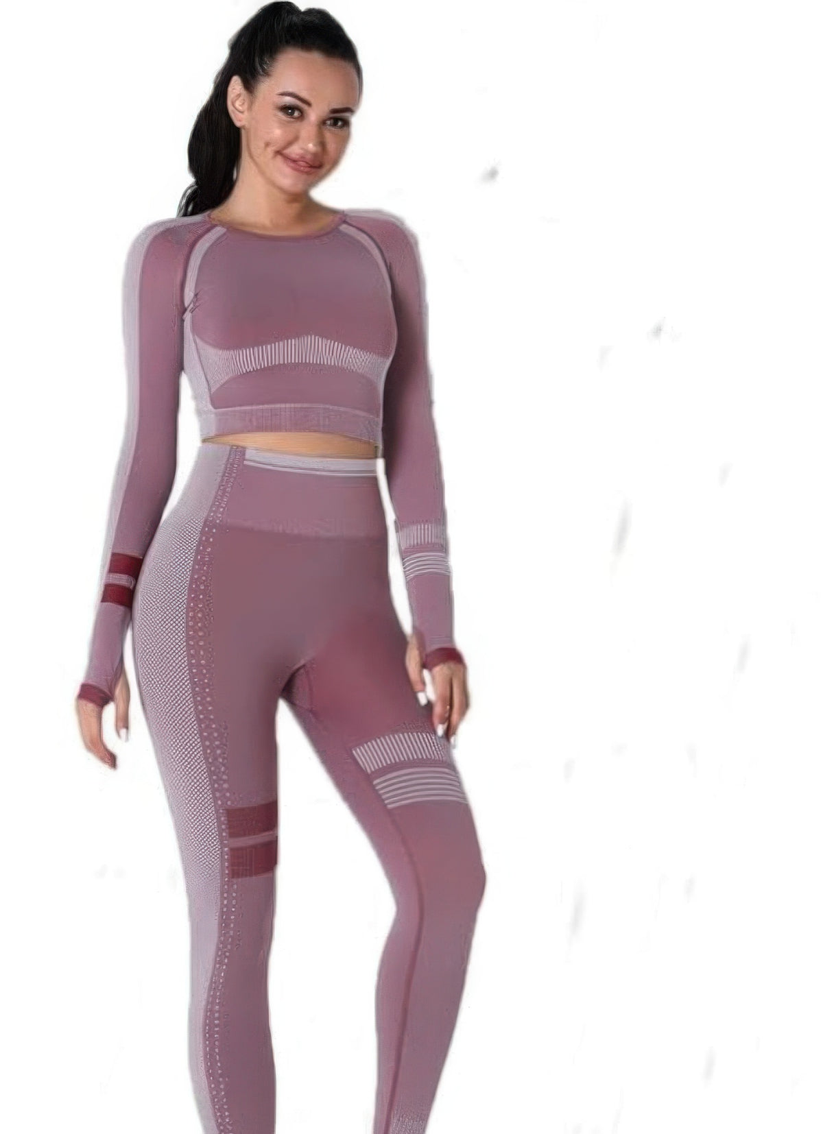 Seamless Long Sleeve Solid Yoga Set - Berry