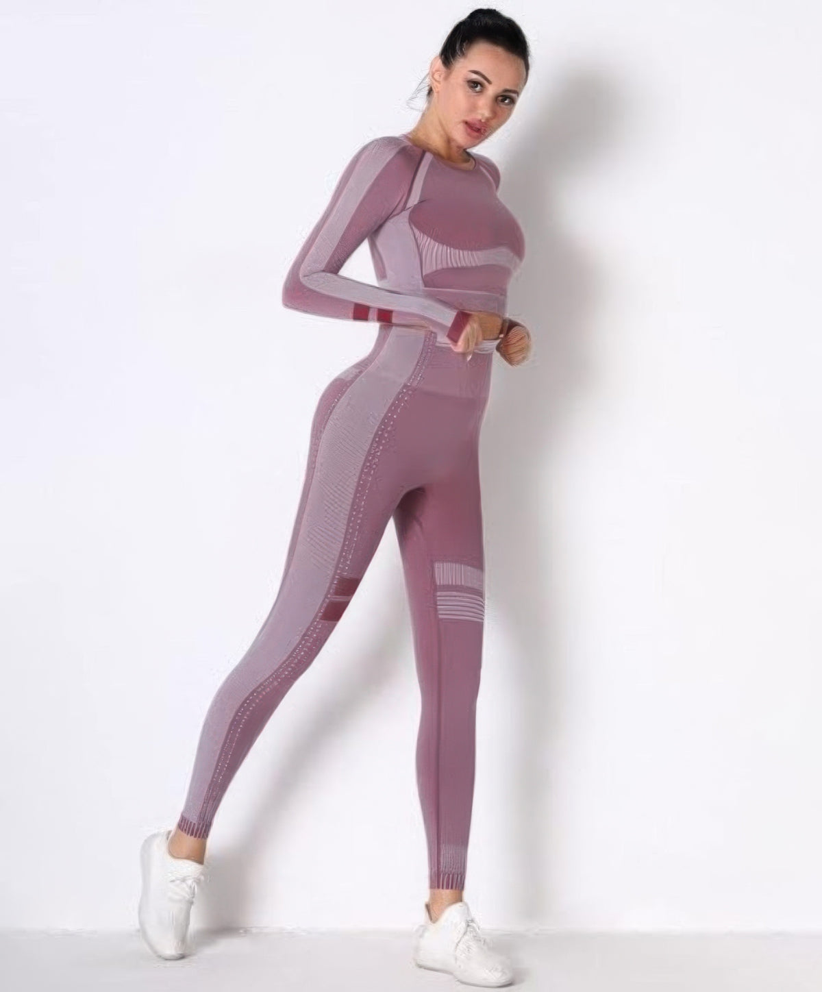 Seamless Long Sleeve Solid Yoga Set - Berry
