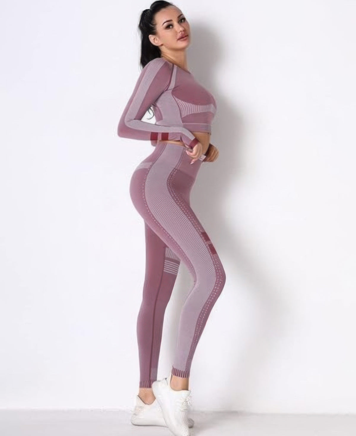Seamless Long Sleeve Solid Yoga Set - Berry