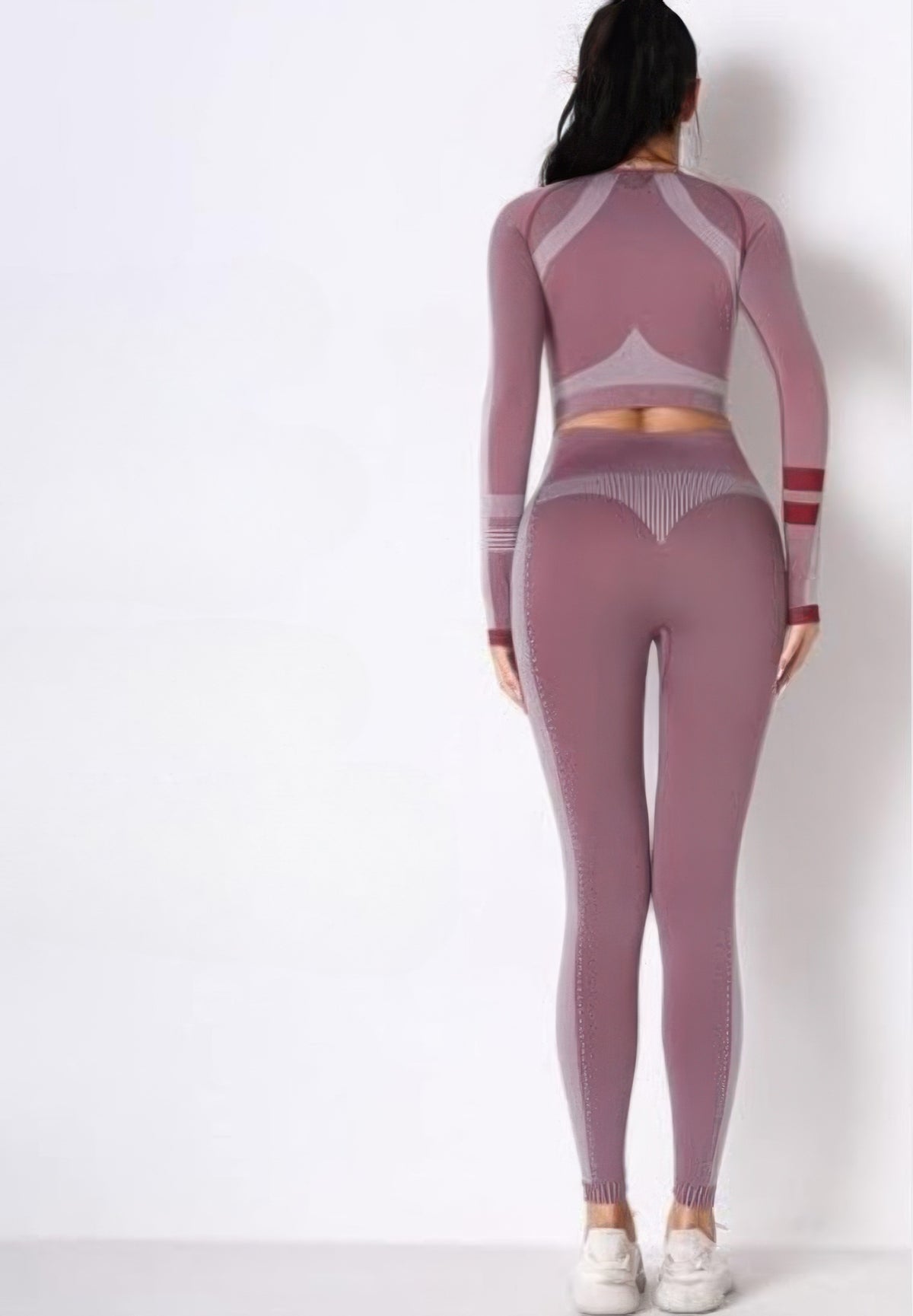 Seamless Long Sleeve Solid Yoga Set - Berry