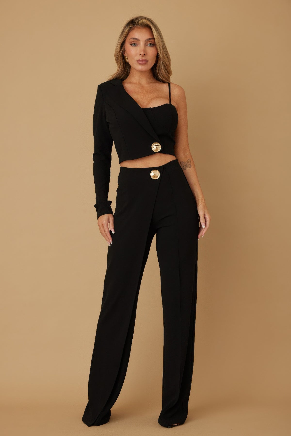 Half Sleeve Two Piece Sets - Black