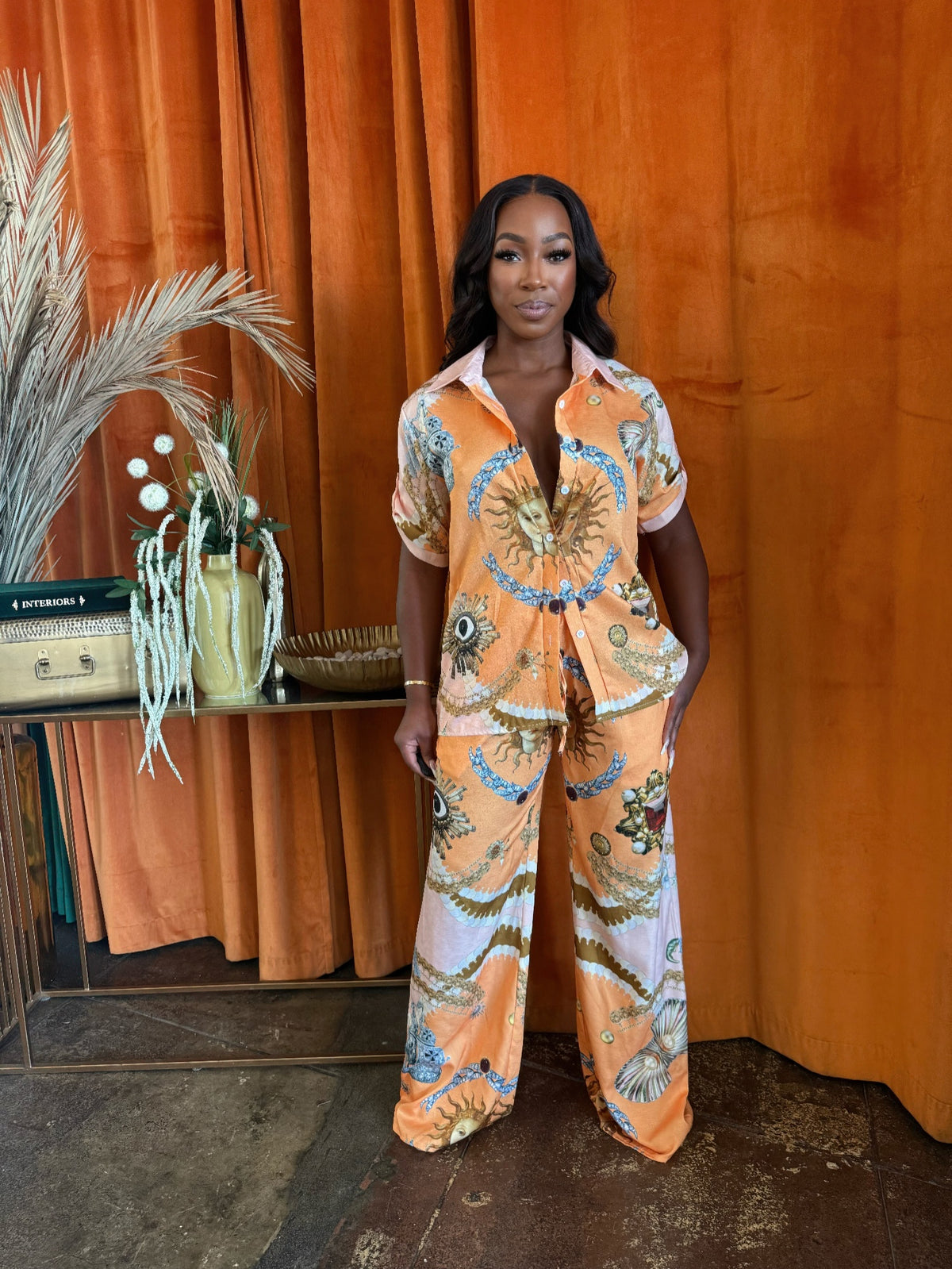 Solar Muse Pants Set - Vibrant Orange
