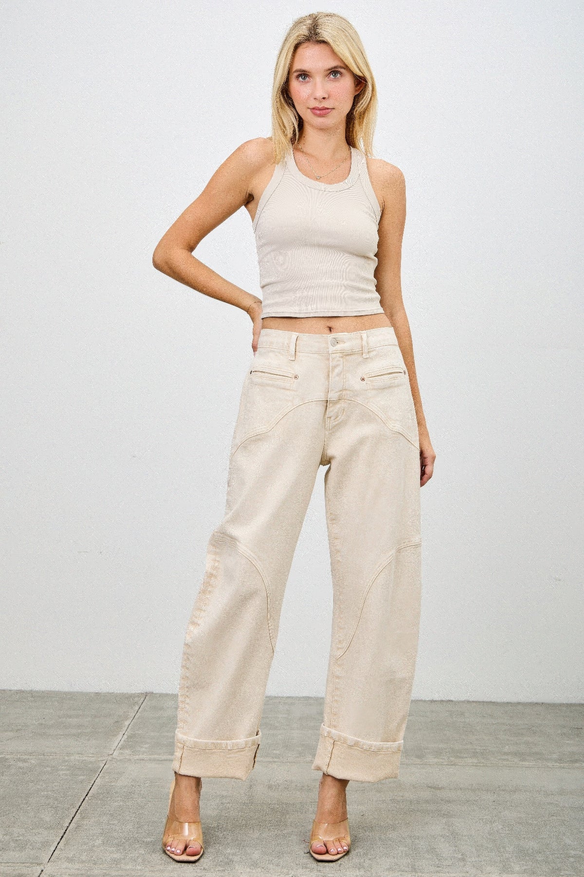 Light Beige High Rise Colored Western Barrel