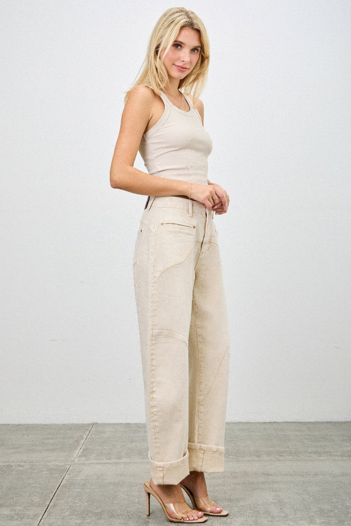 Light Beige High Rise Colored Western Barrel