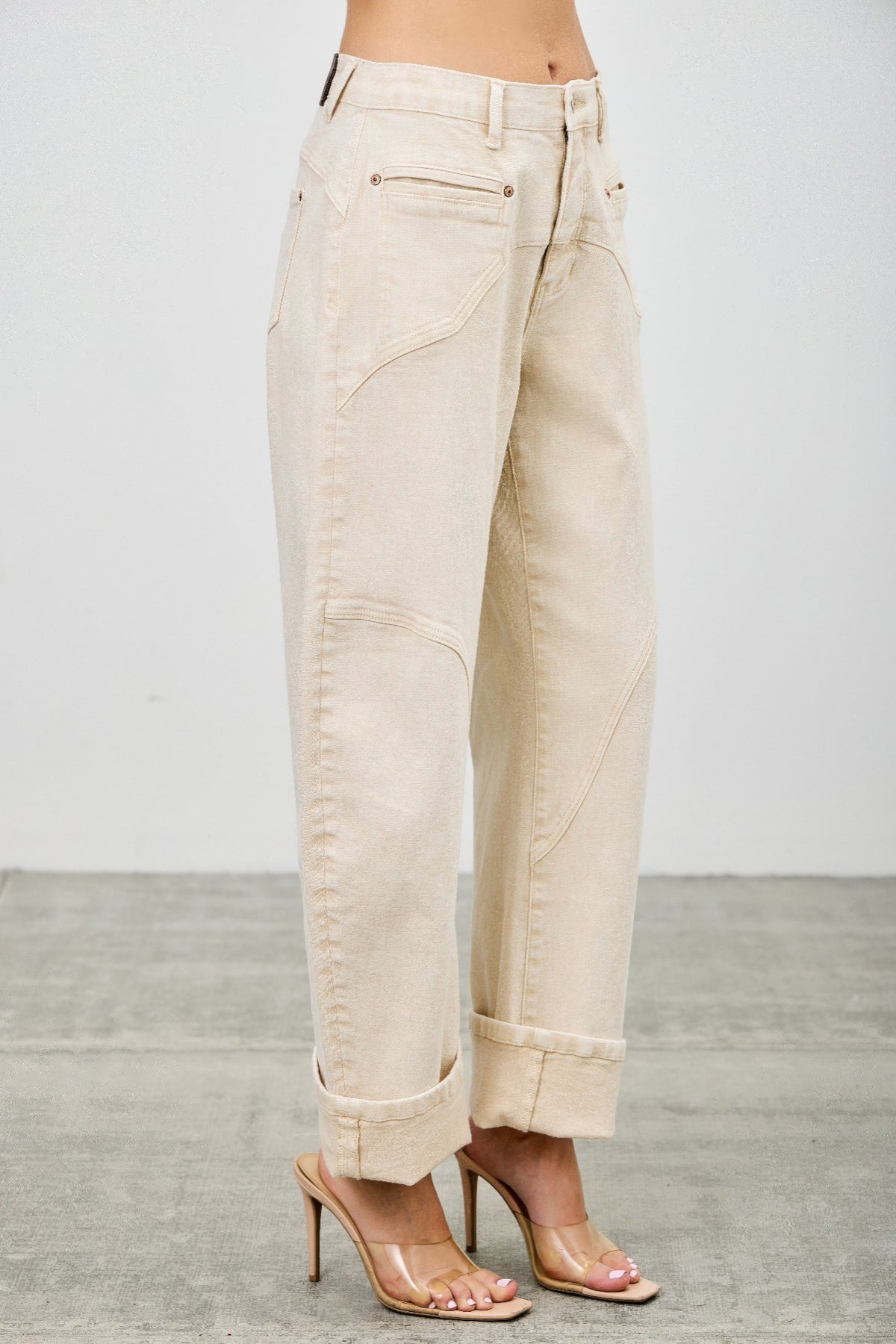 Light Beige High Rise Colored Western Barrel