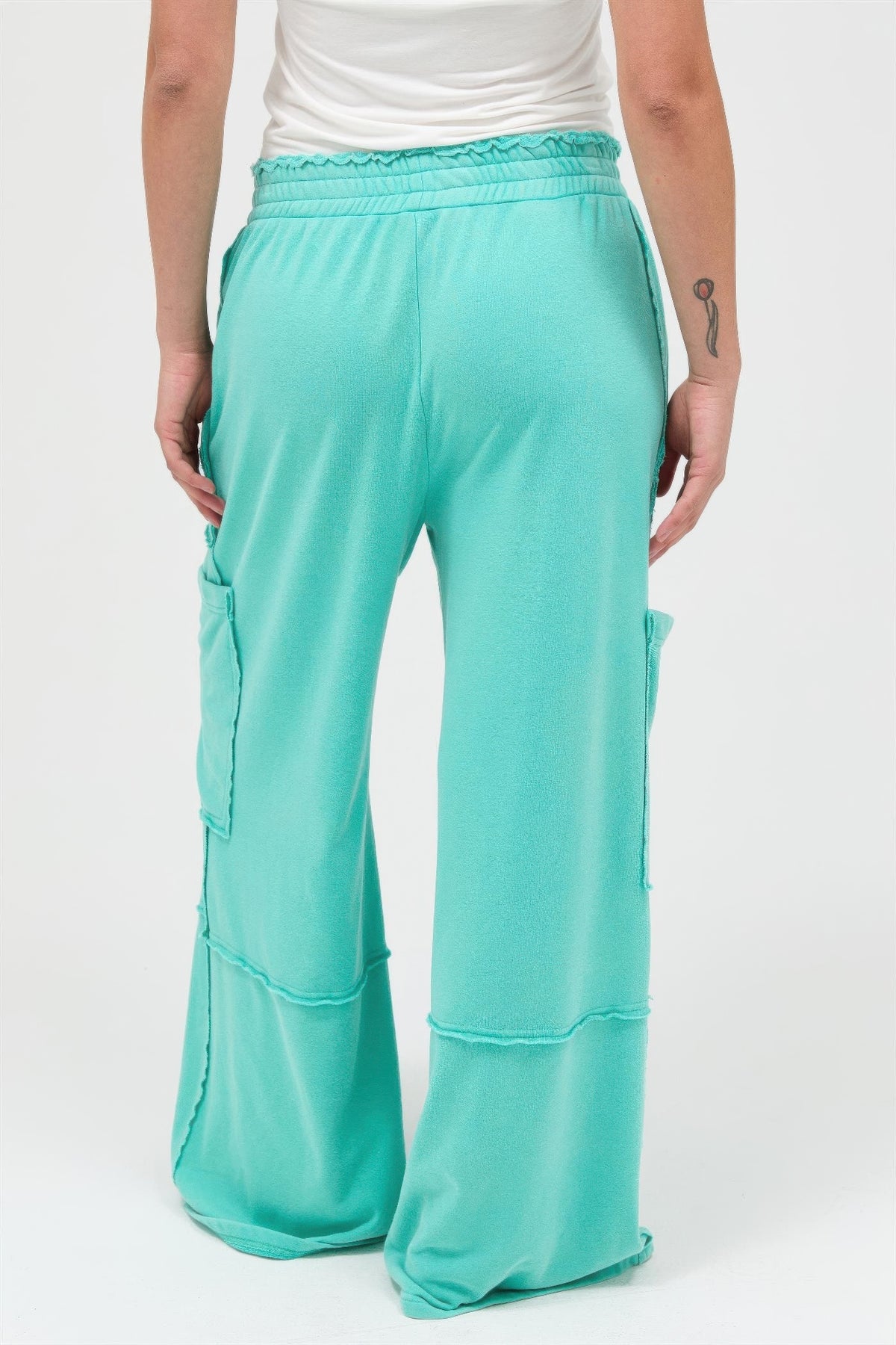 Turquoise Mineral Wash Wide Leg Cargo Pants