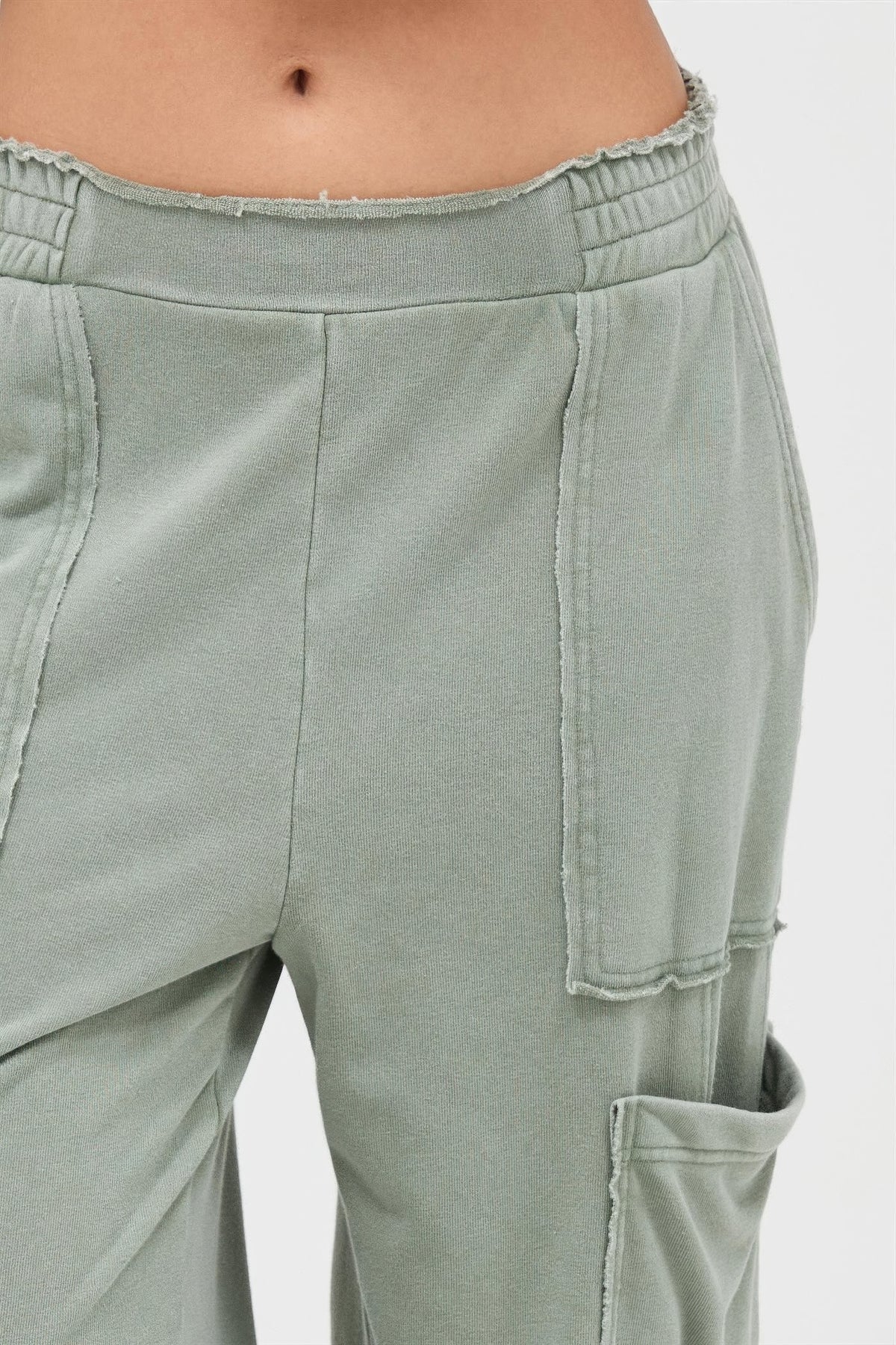 Sage Green Mineral Wash Wide Leg Cargo Pants