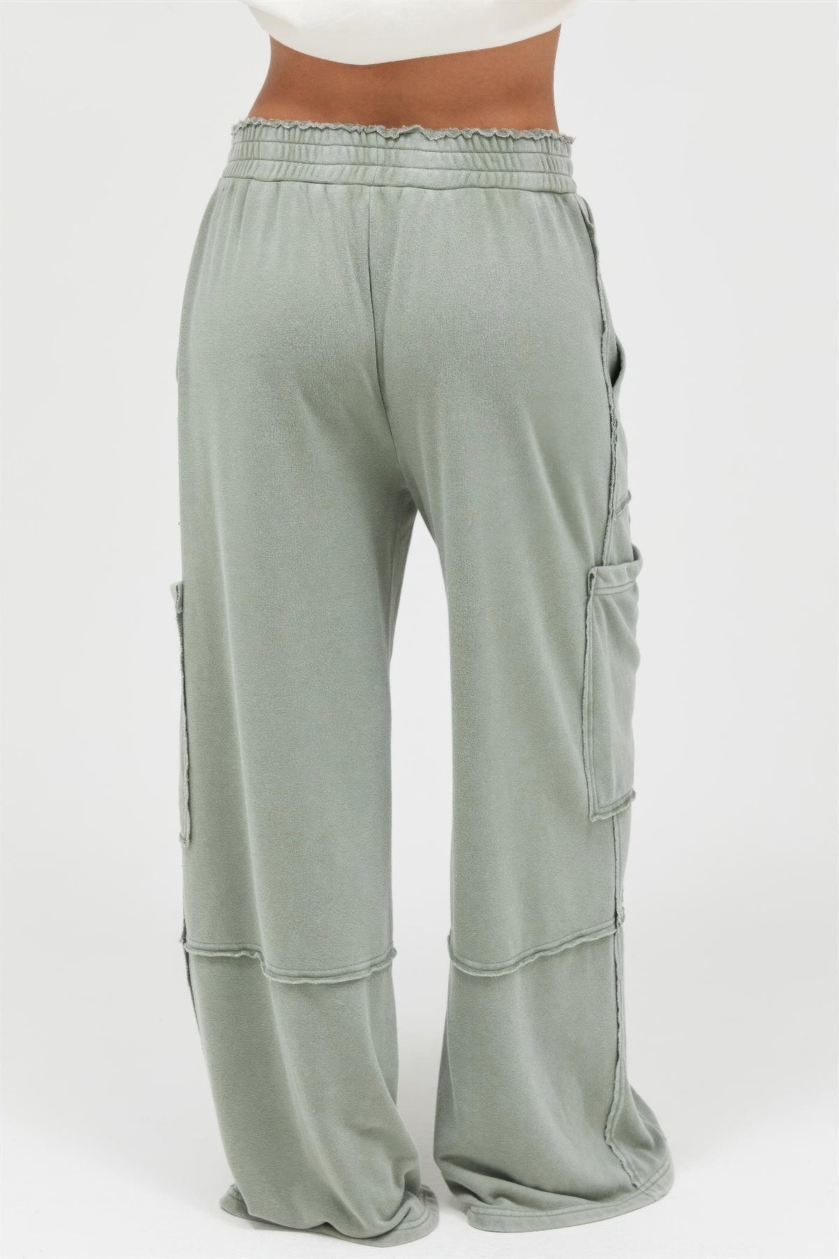 Sage Green Mineral Wash Wide Leg Cargo Pants