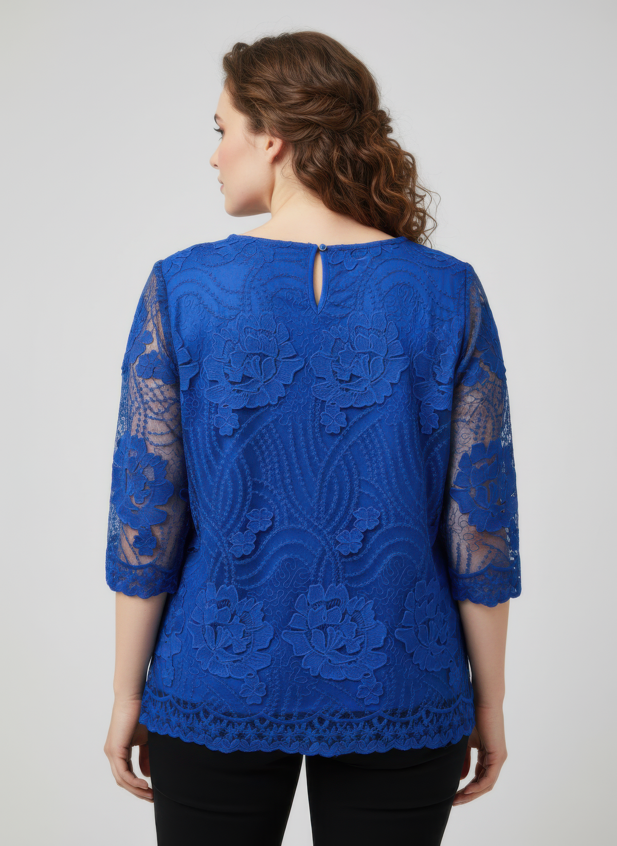 Elegant Floral Lace Sleeve Blouse - Blue