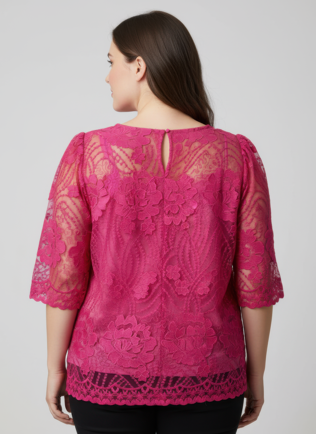 Elegant Floral Lace Sleeve Blouse - Pink