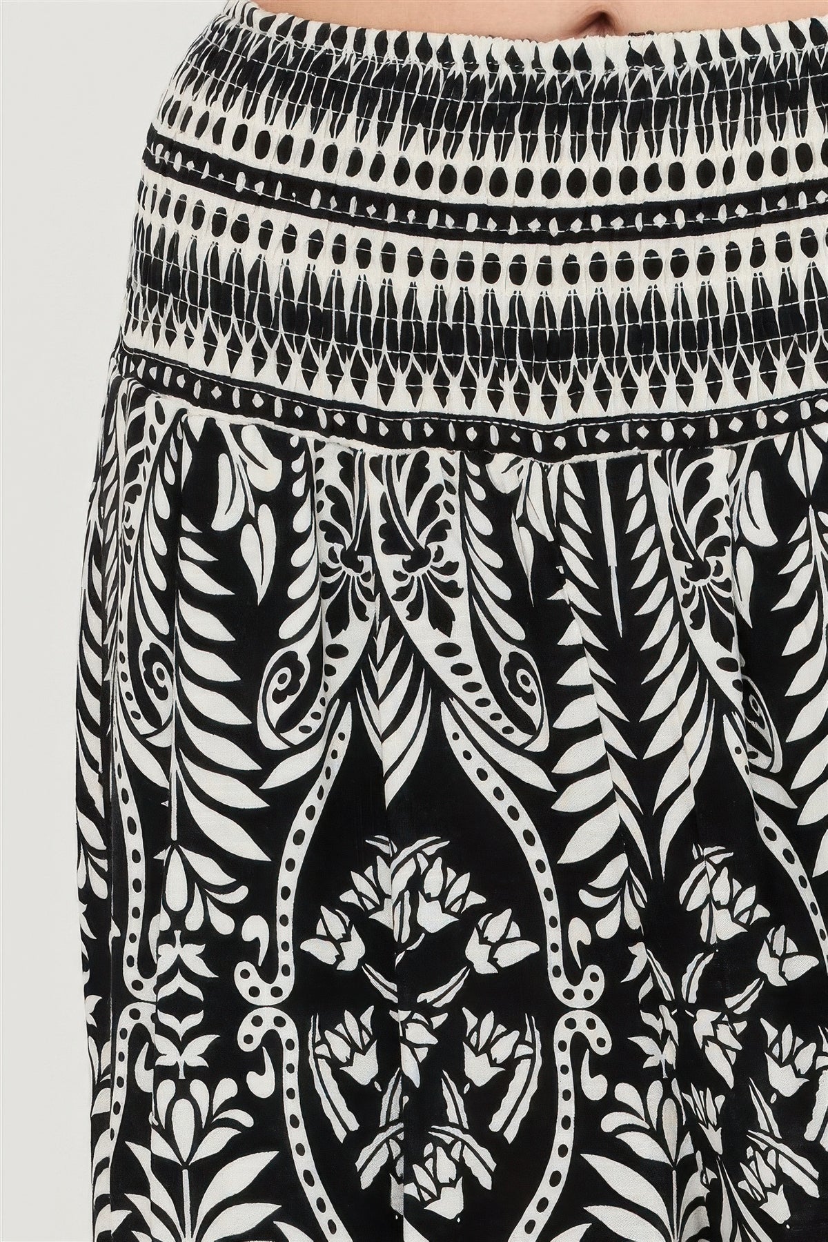 Black Smocked Waist Floral Pants