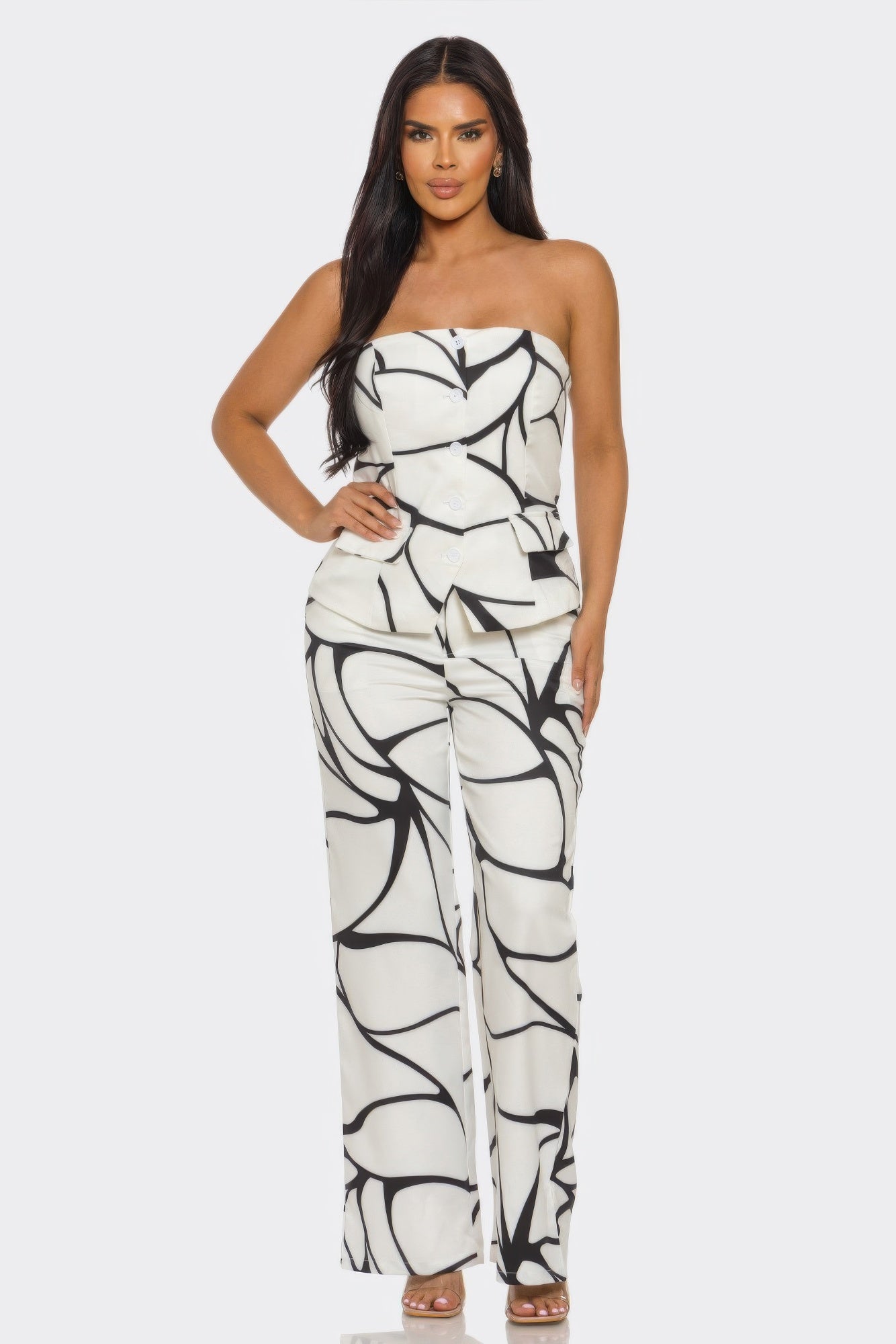 Abstract Motion Strapless Top & Wide-Leg Pants Set