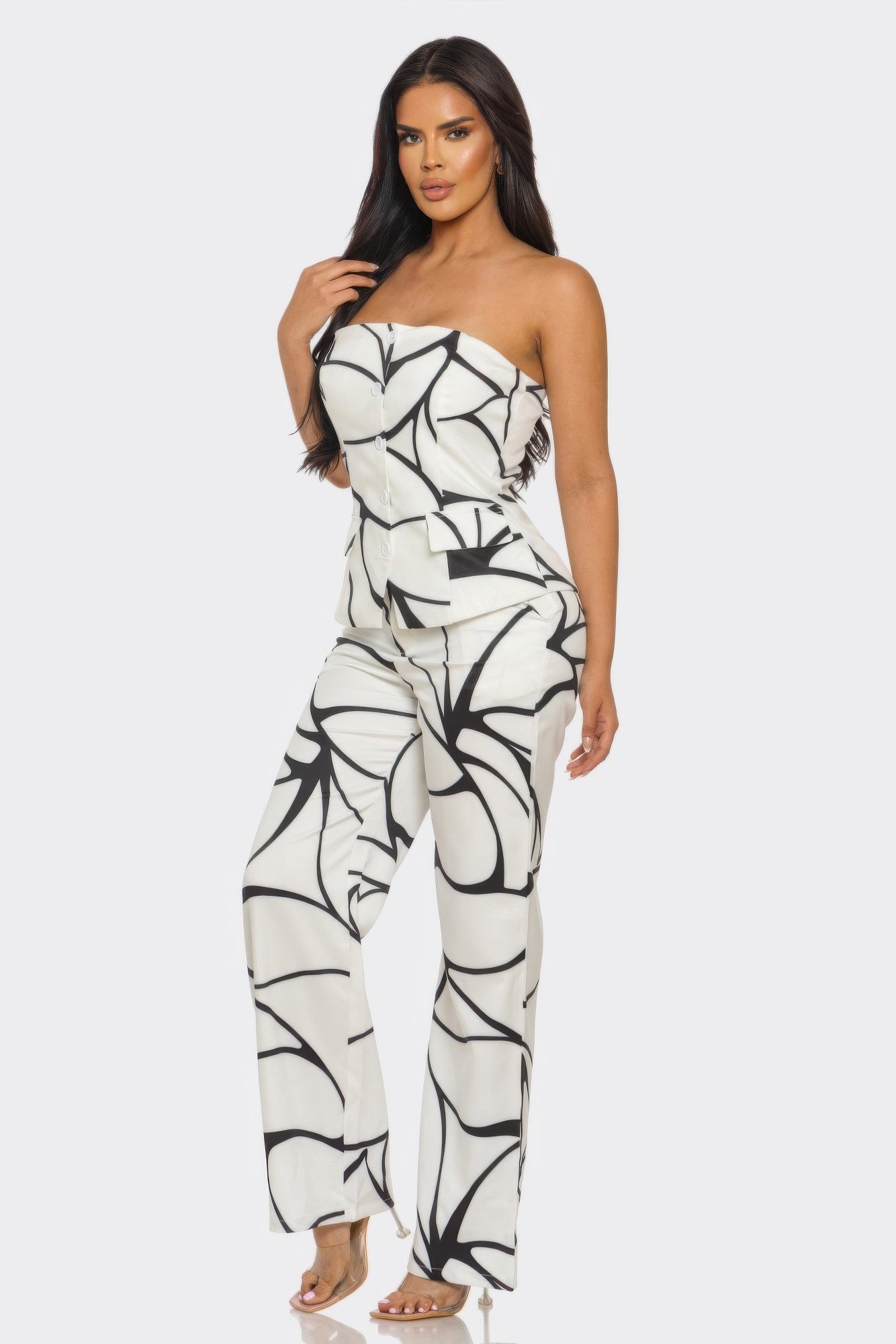 Abstract Motion Strapless Top & Wide-Leg Pants Set