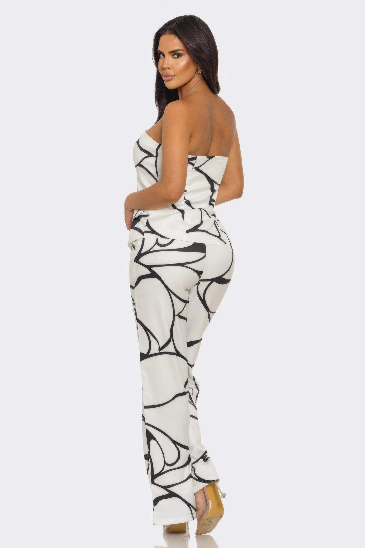 Abstract Motion Strapless Top & Wide-Leg Pants Set
