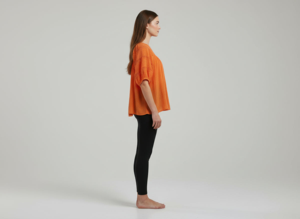 Unique Spectrum Solid Short Sleeve Blouse - Orange