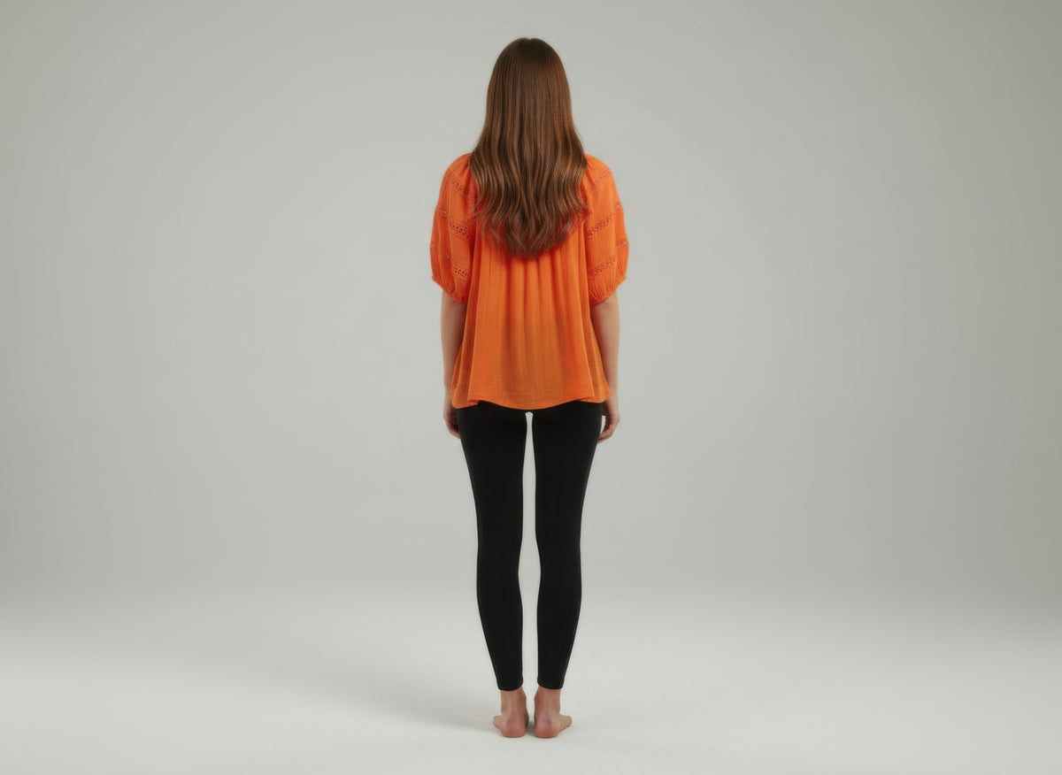 Unique Spectrum Solid Short Sleeve Blouse - Orange