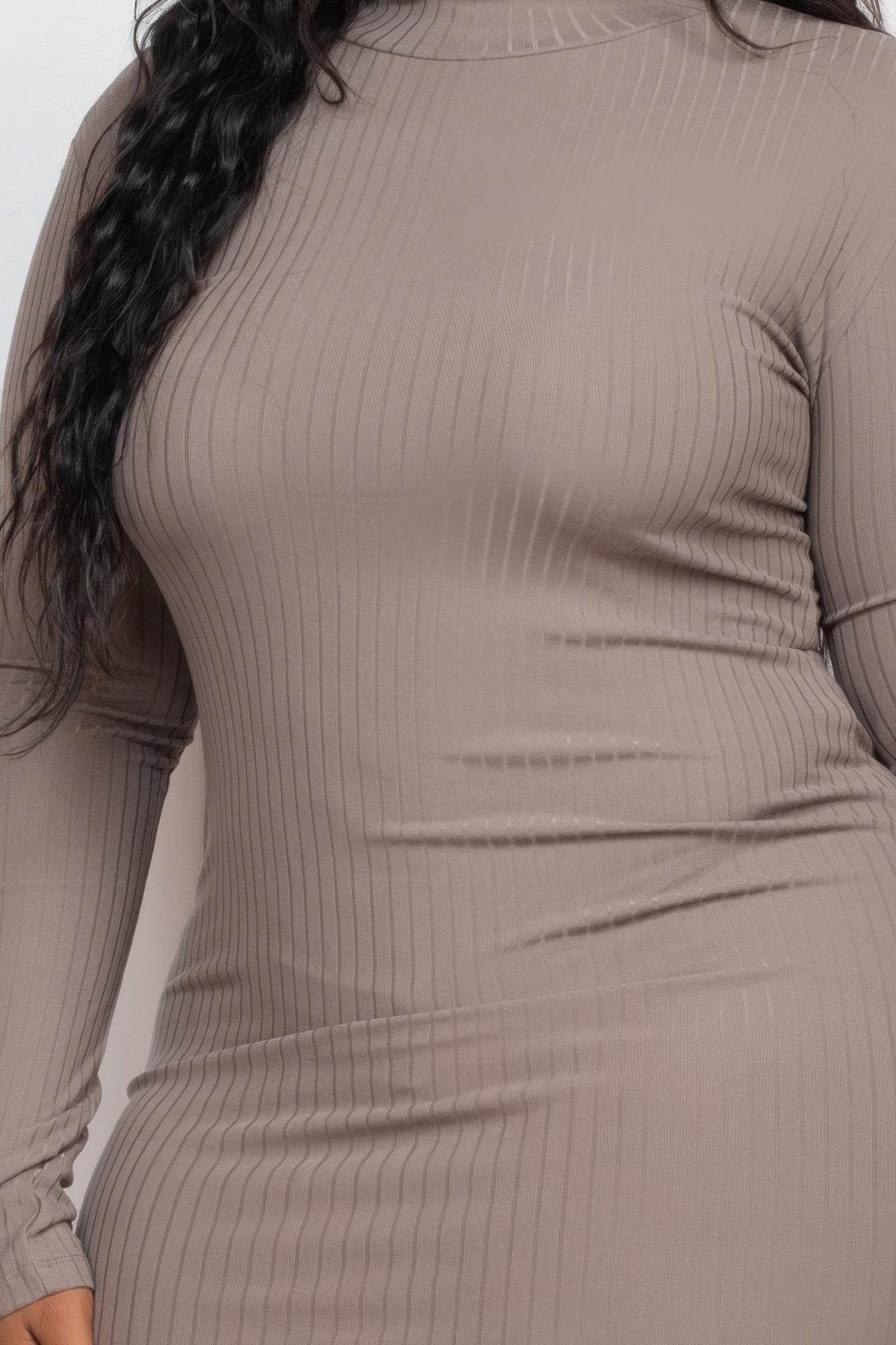 Plus Size Ribbed Long Sleeve Mock Neck Mini Bodycon Dress - DaTrendStore.Com