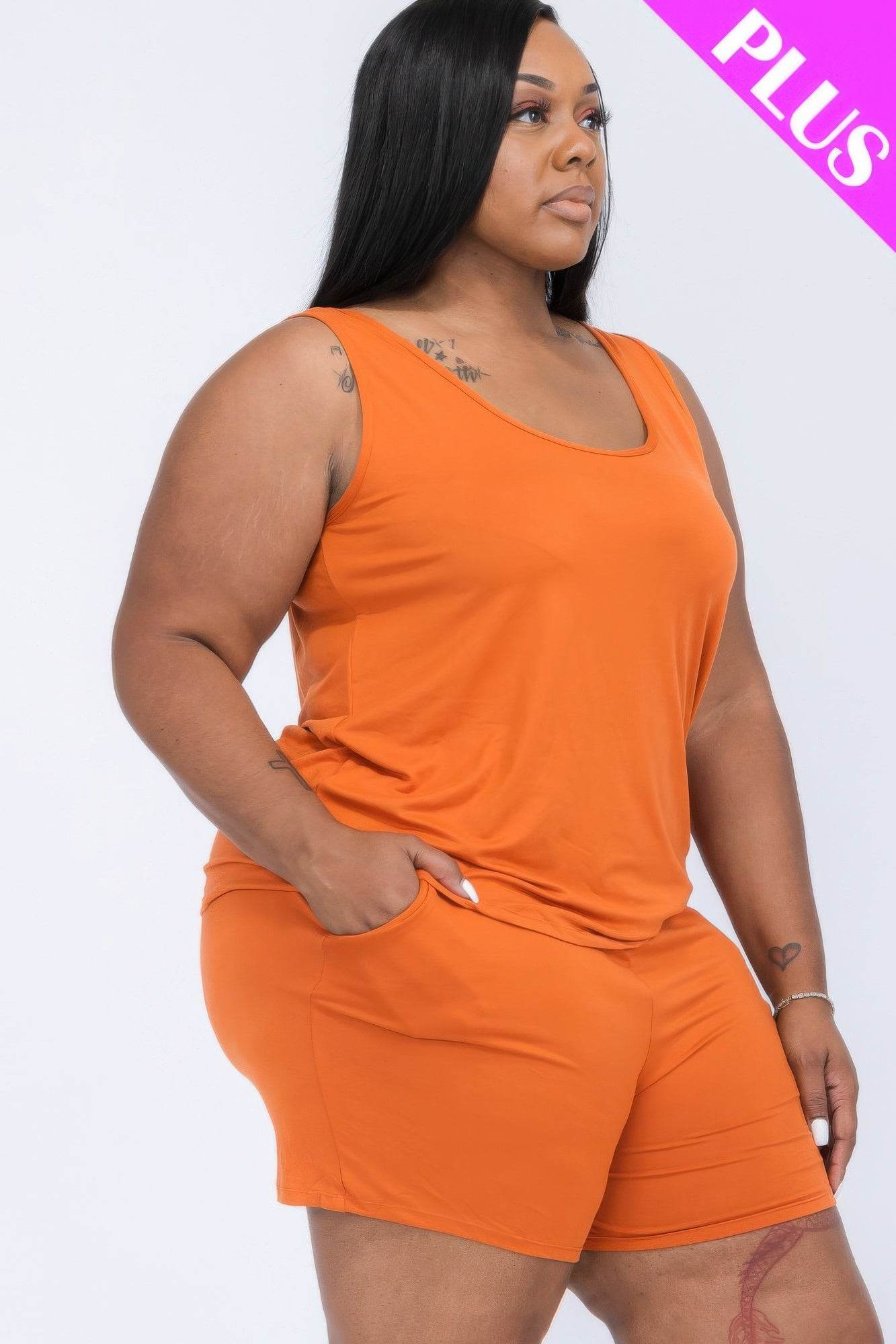Plus Comfy Tank Top & Shorts Set - DaTrendStore.Com