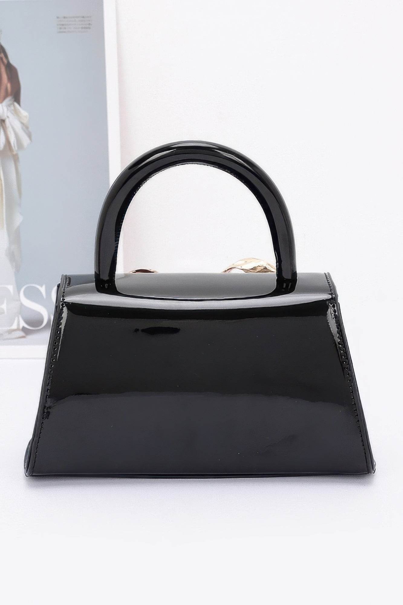 Faux Leather Metal Ribbon Top Handle Bag - DaTrendStore.Com