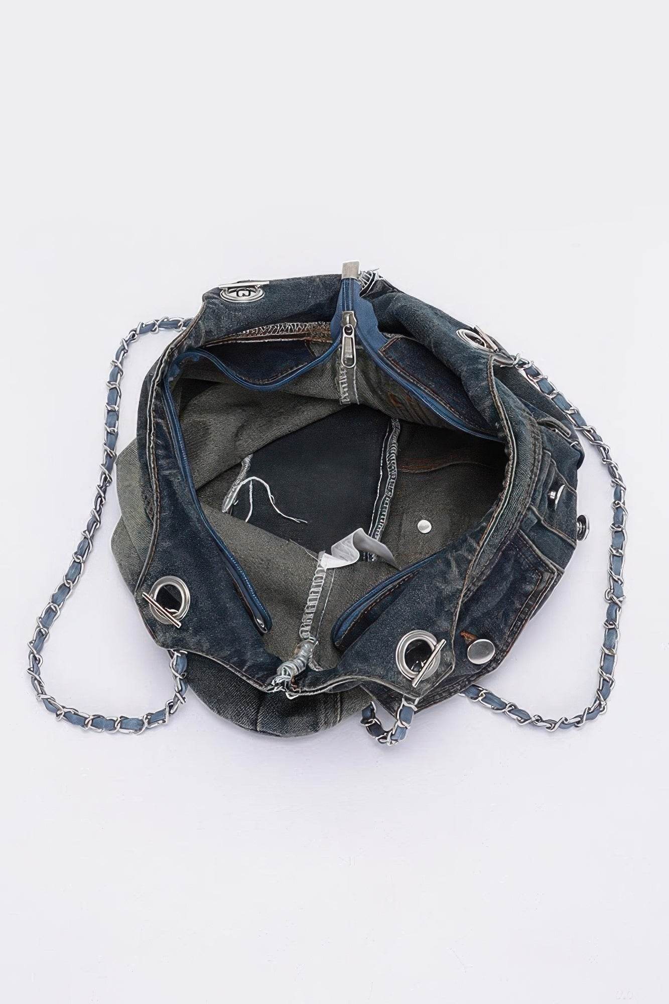 Washed Denim Double Pockets Tote Bag - DaTrendStore.Com