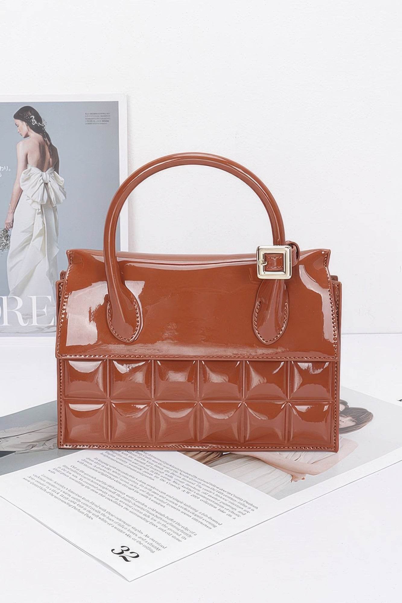 Embossed Enamel Top Handle Bag - DaTrendStore.Com