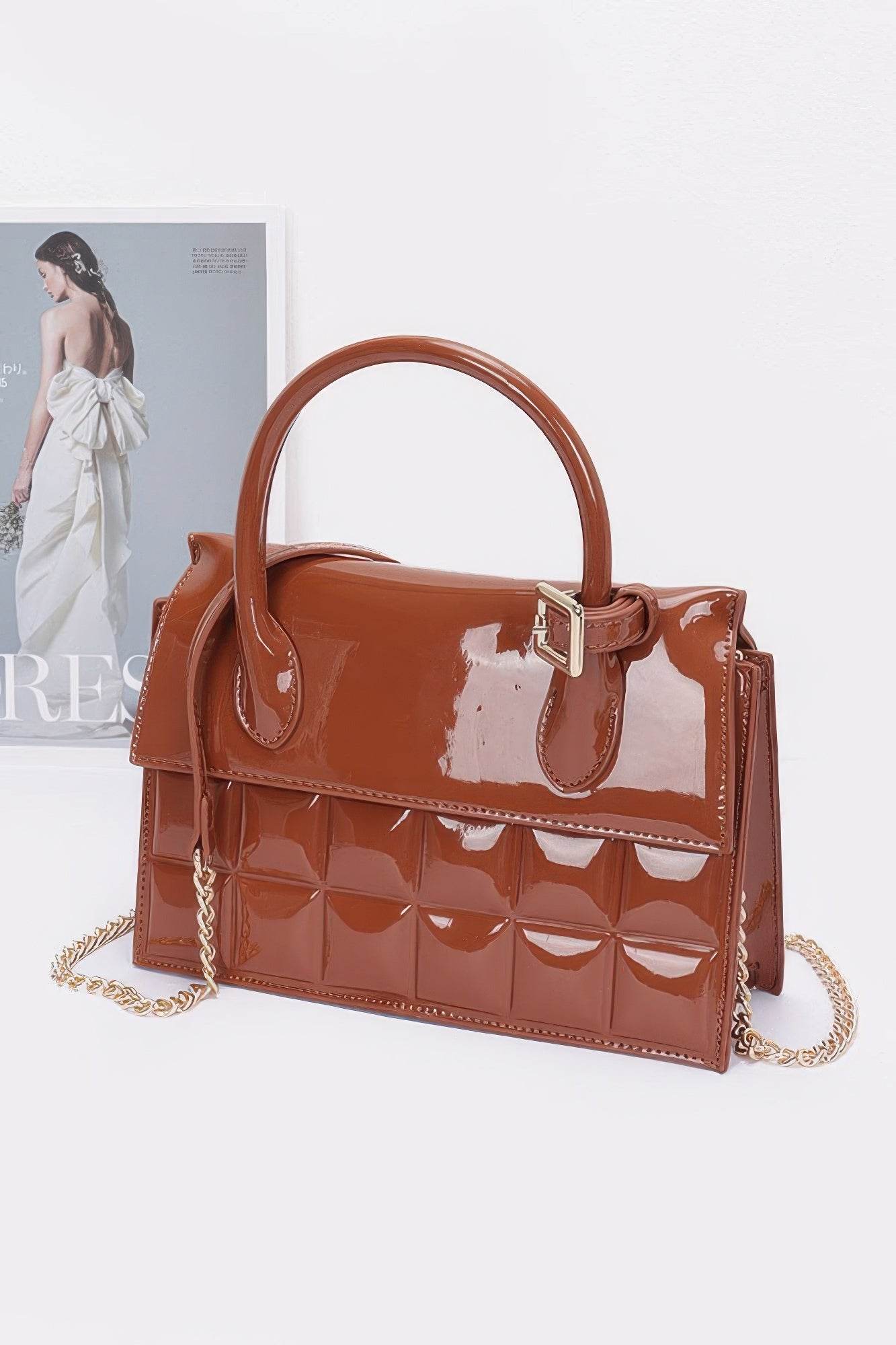 Embossed Enamel Top Handle Bag - DaTrendStore.Com