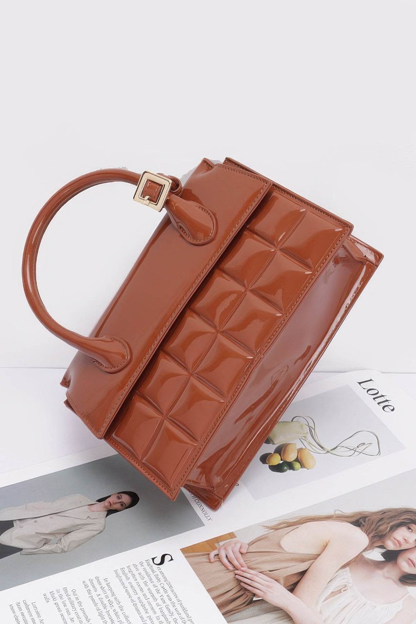 Embossed Enamel Top Handle Bag - DaTrendStore.Com