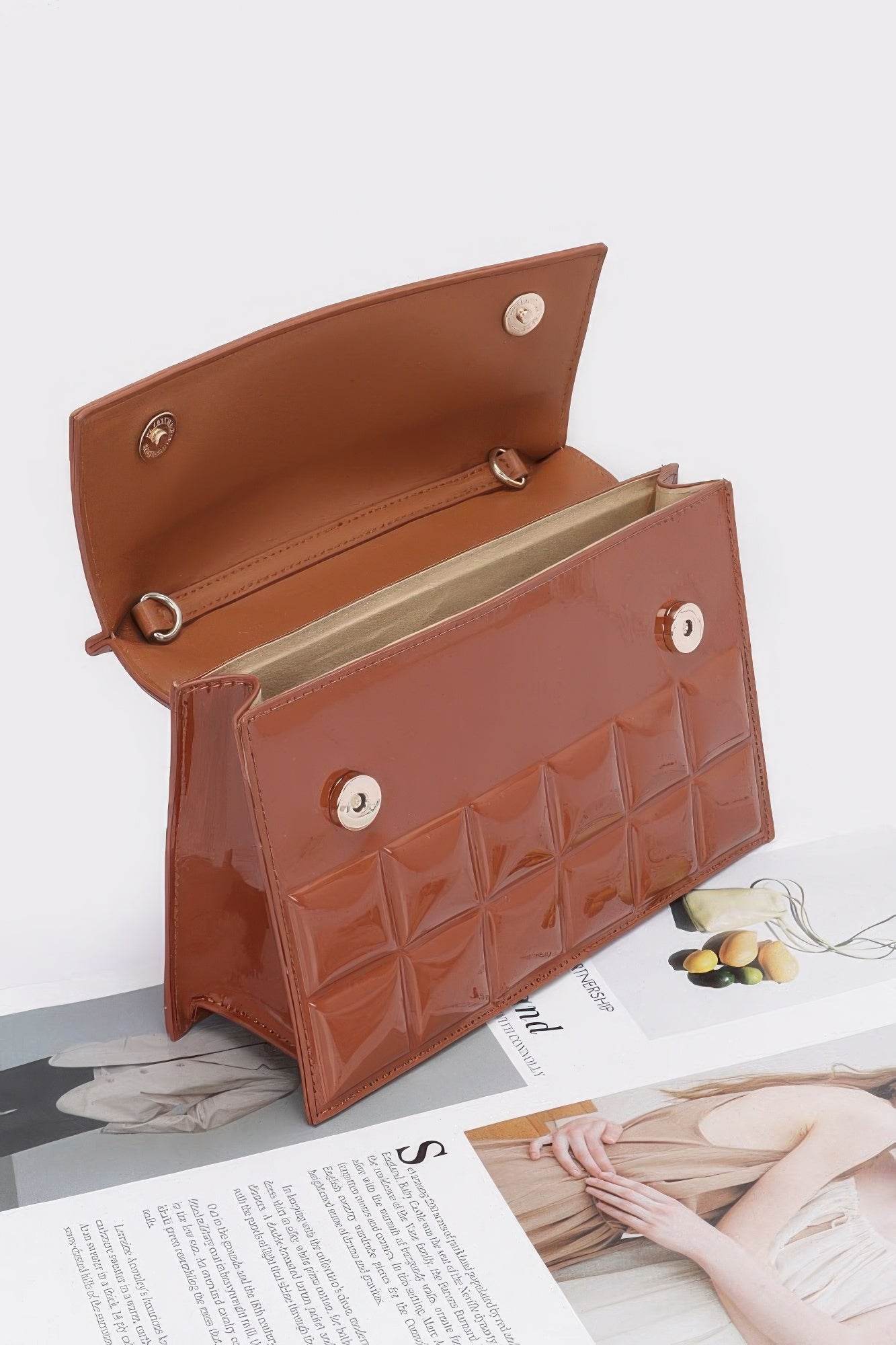 Embossed Enamel Top Handle Bag - DaTrendStore.Com