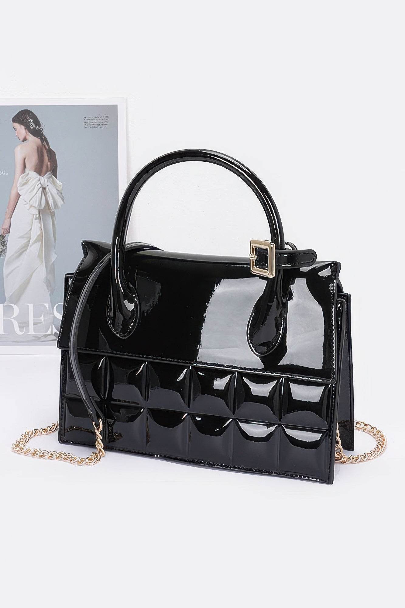 Embossed Enamel Top Handle Bag - DaTrendStore.Com