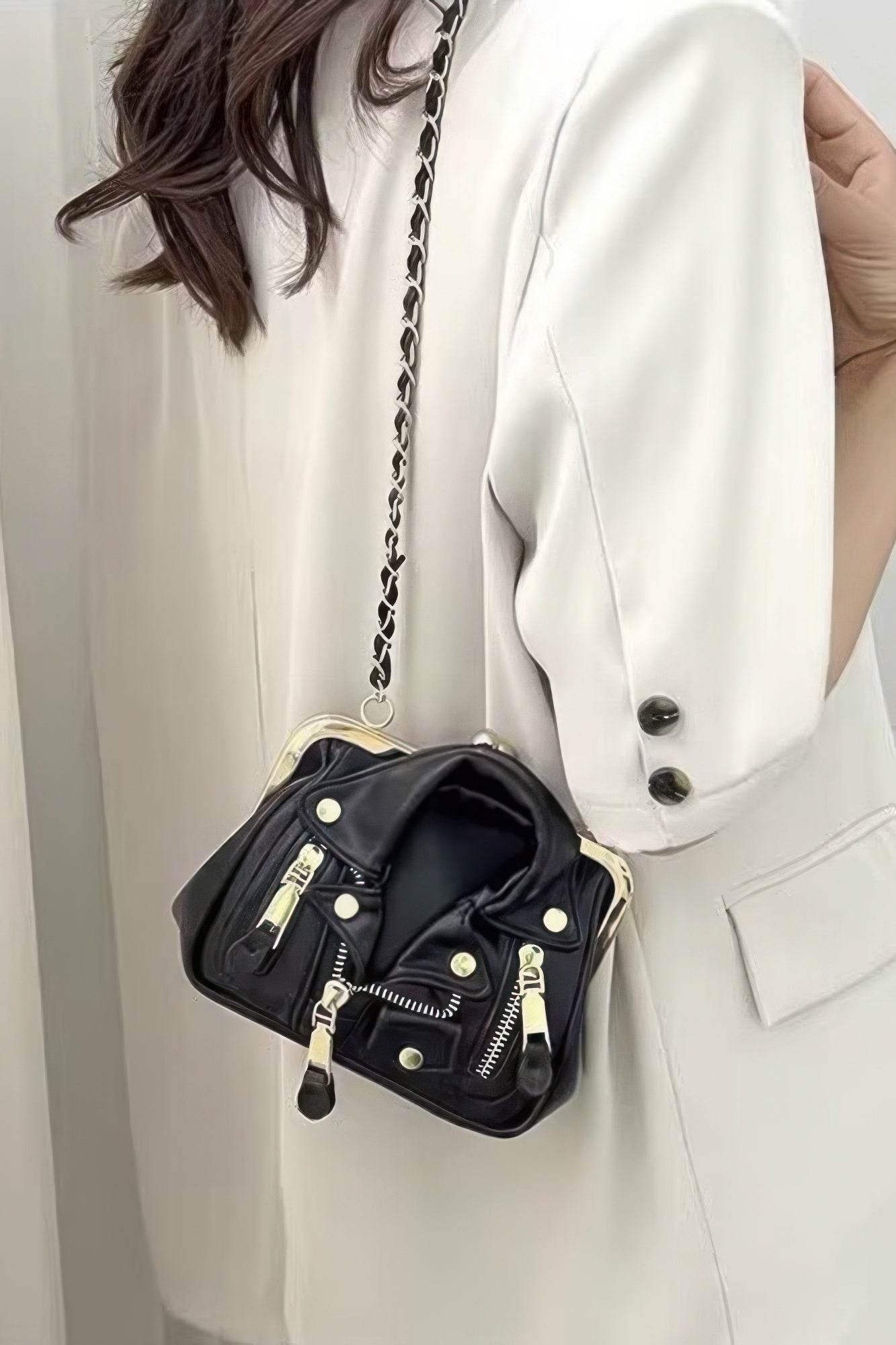 Faux Leather Jacket Style Crossbody Bag - DaTrendStore.Com